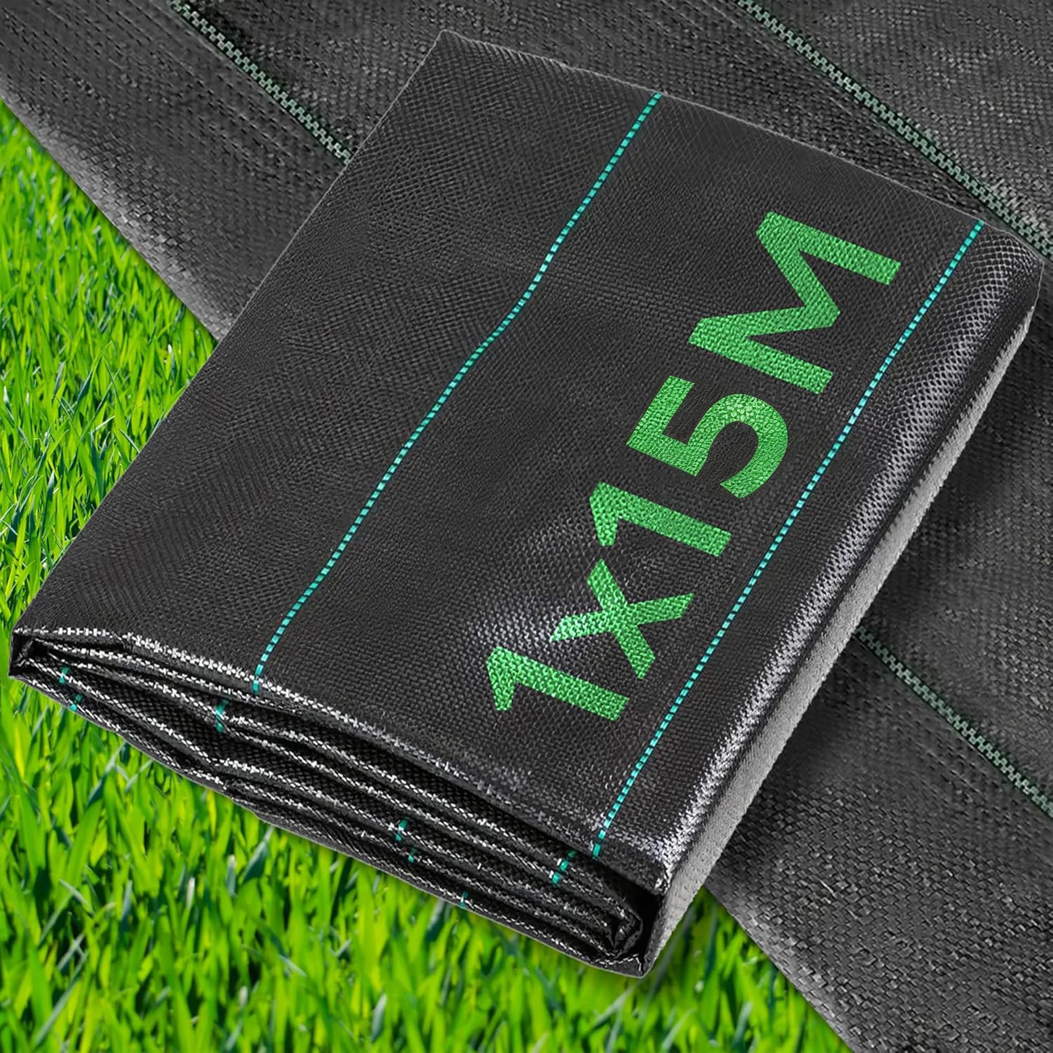 1m x 15m Weed Membrane, 15m² Heavy Duty Garden Weed Control Barrier Mat, Landscape Fabric Weeds Suppressant Black Sheet Cover Liner Stop Weeds Grass for Gravel Path