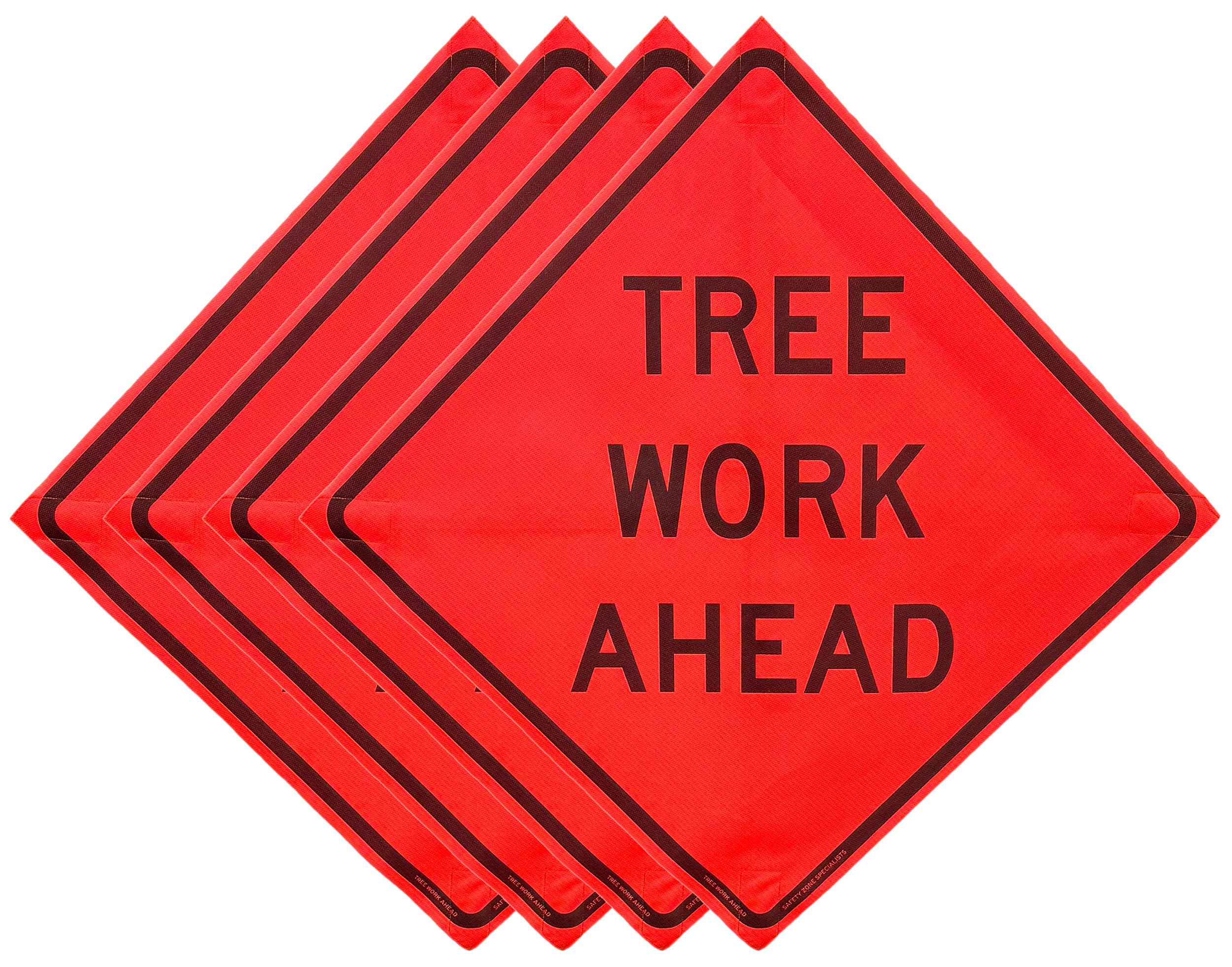 OrangeGear® 48" x 48" MUTCD TTC Complaint Orange Mesh Safety Traffic Control Sign w/Cross Ribs (4 Pack) (Tree Work Ahead)