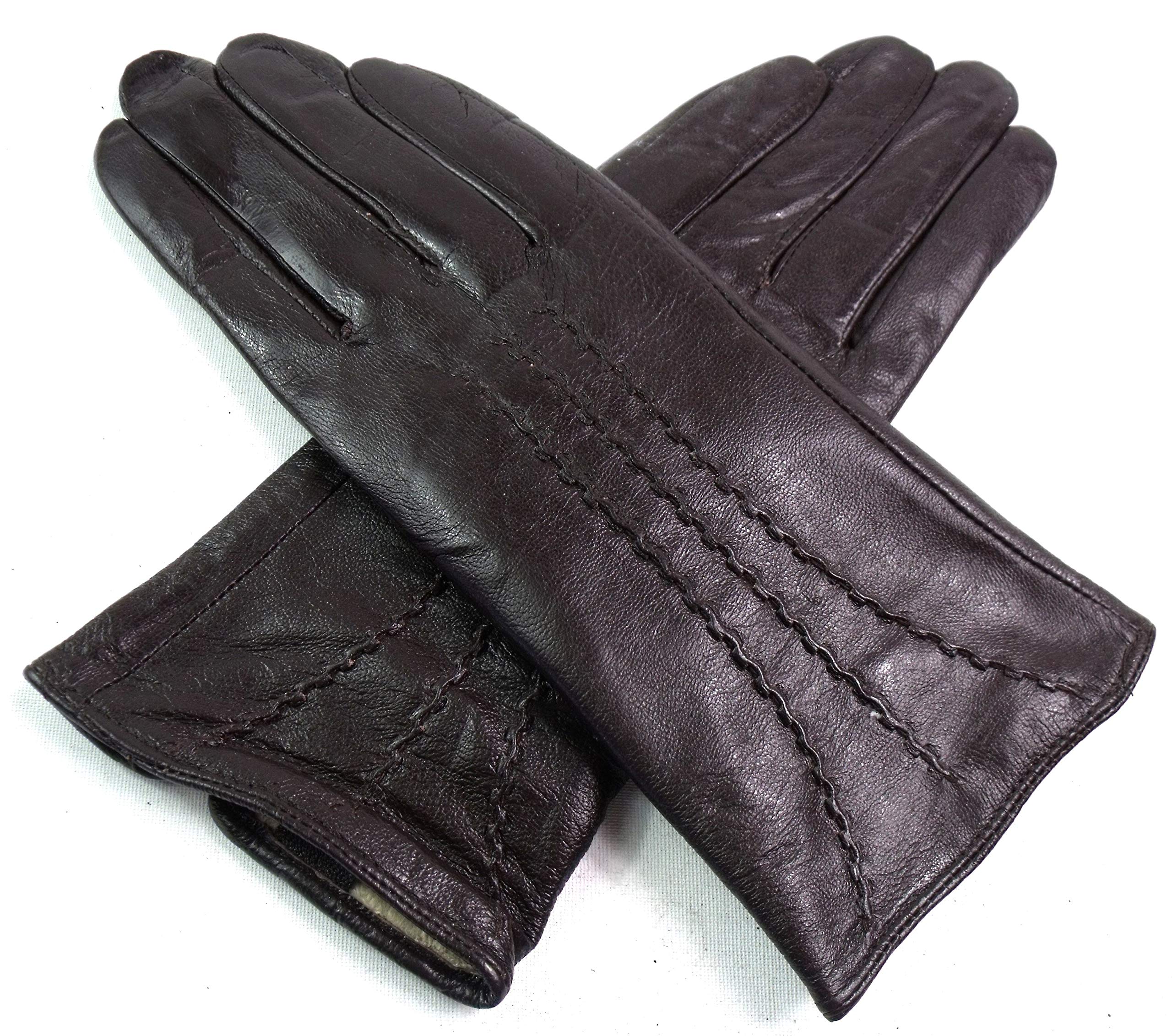 The Leather Emporium Women's Brown Le Real Leather Stripe Detail Gloves (Large, )