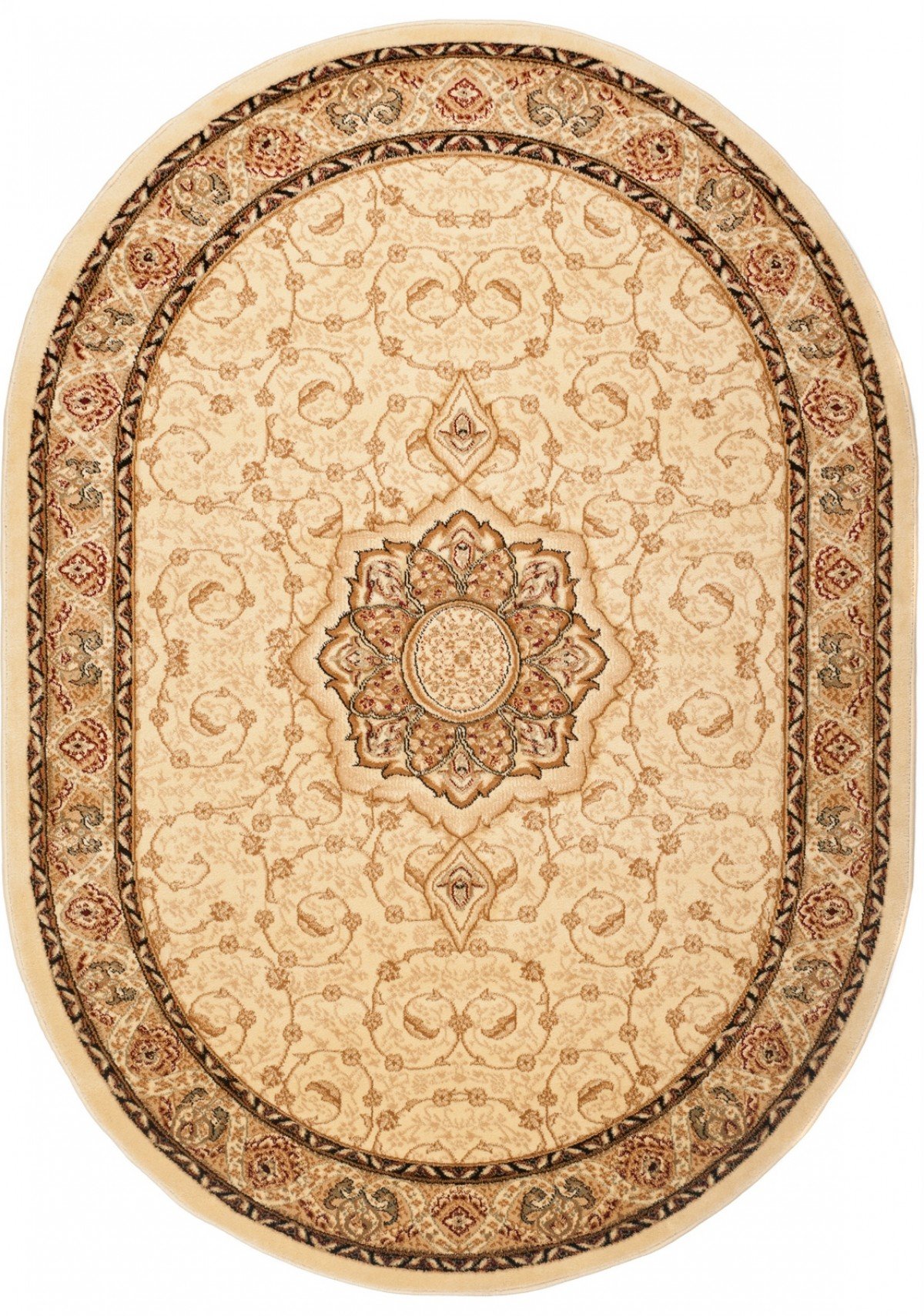 Tapiso Yesemek dywan owalny do salonu, krótkie runo, klasyczny wzór kwiatowy, orientalny, kremowy, bordiura do sypialni, Ökotex 200 x 300 cm