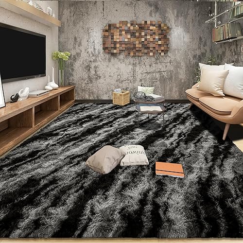 Tepook Area Rugs 9x12 for Living Room, Super Soft Fluffy Rugs for Bedroom, Modern Shaggy Rug Fuzzy Carpets for Kids, Plush Indoor Nursery Home Decor Rug with Non-Slip Bottom, Black Grey - 9' x 12' (Rectangular) - Black Grey