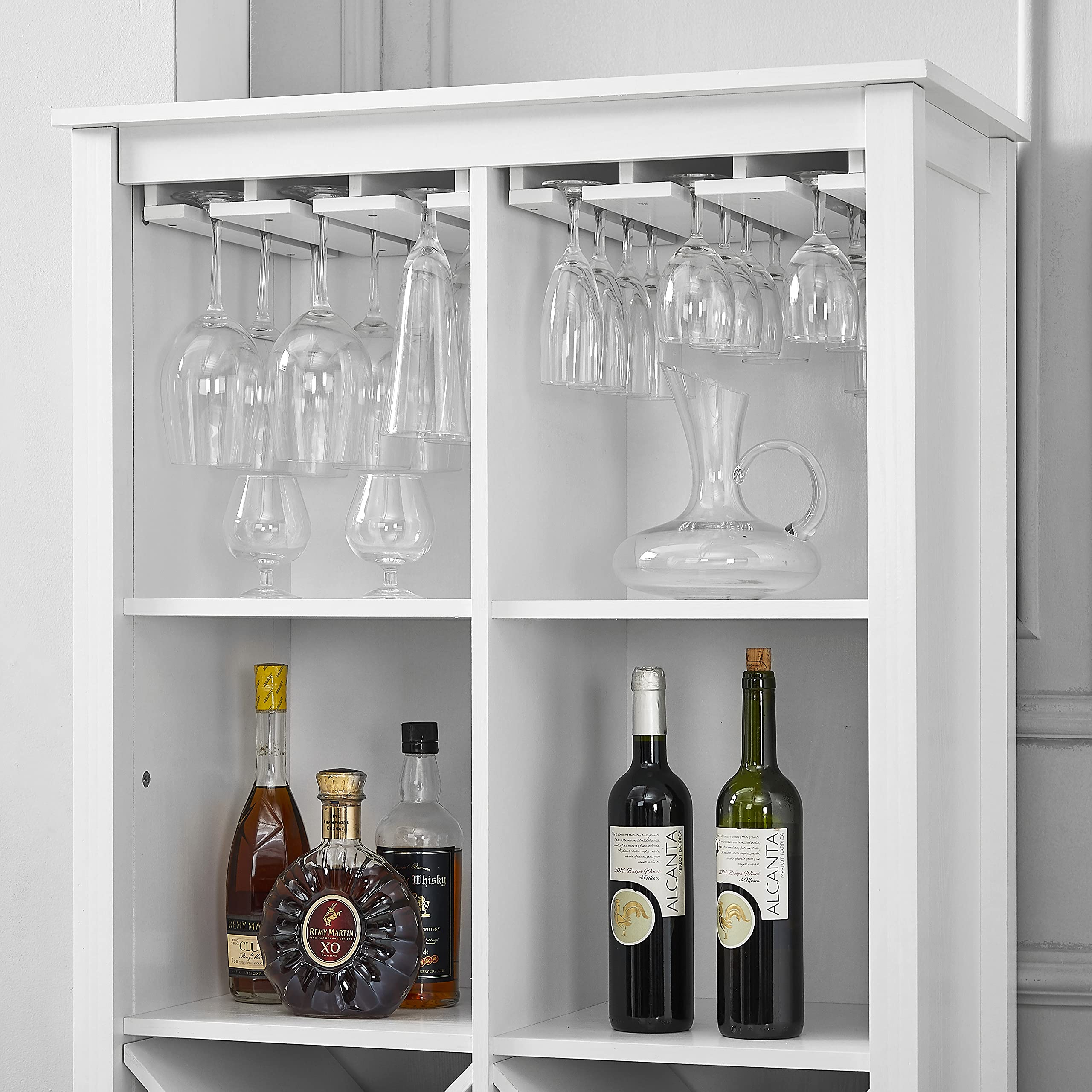 Home Source Jill Zarin White Bar Bookshelf with Glass Doors
