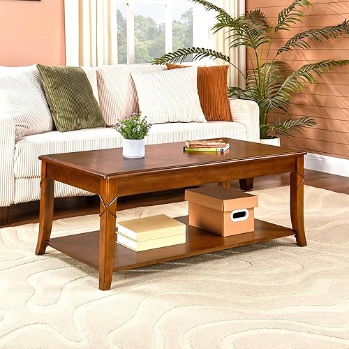 Miniatura 10 de MODERION Mesa auxiliar de madera maciza con estante de almacenamiento, mesa auxiliar de sofá de mediados de siglo con mesa empalmada y patas