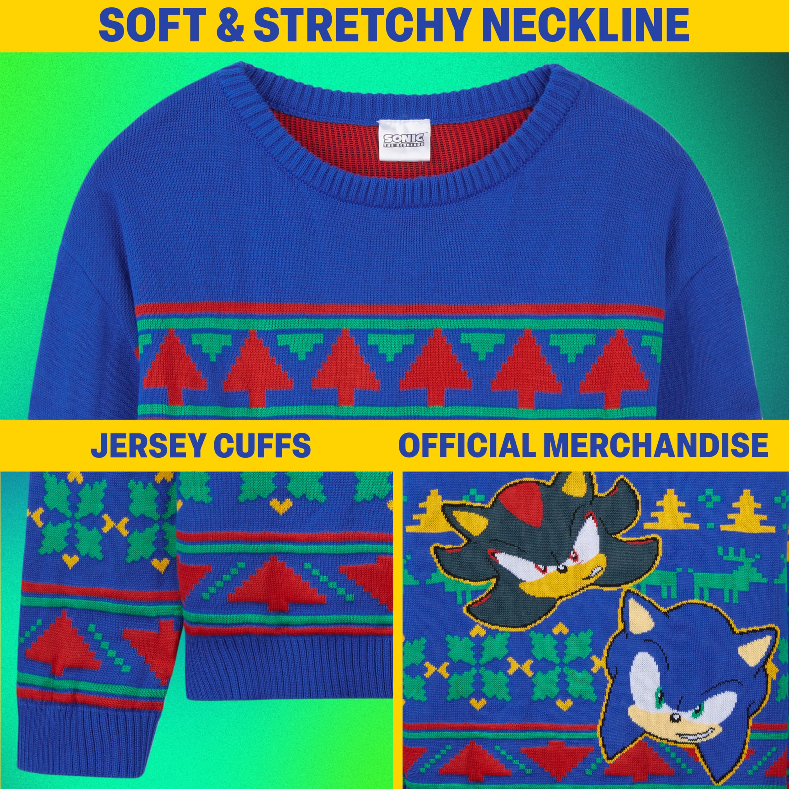 Get Trend Sonic The Hedgehog Jersey Navideño Niño, 4-10 Años, Sueter de Navidad con Diseño de Sonic y Shadow, Ropa Infantil, Regalo Gamer