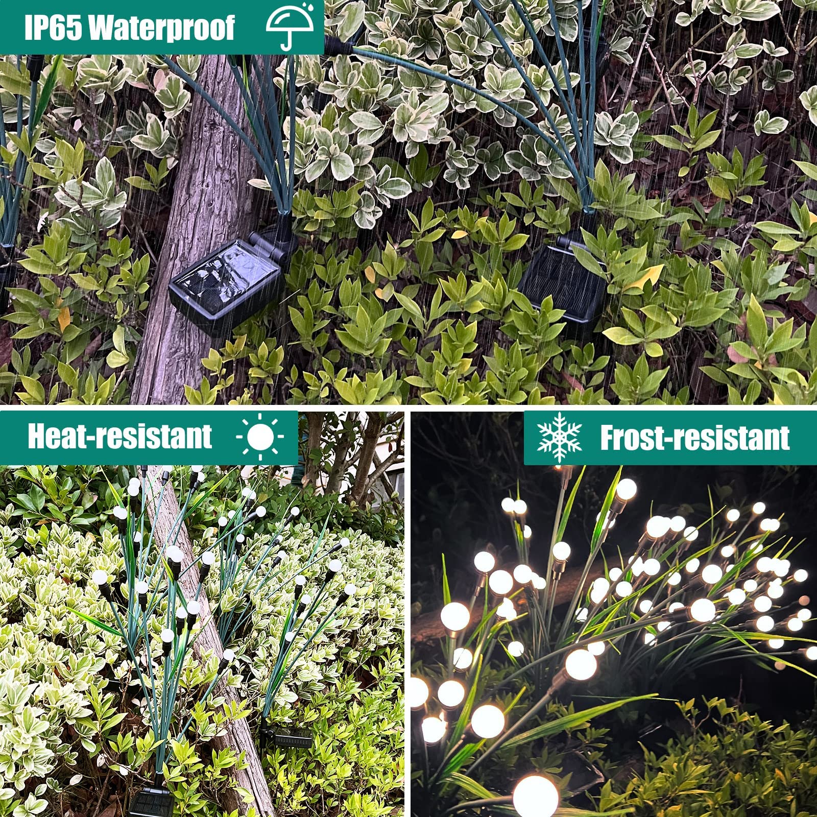 Solarne światła ogrodowe, Starburst Swaying Light, Solar Firefly Lights Outdoor Waterproof，LED Light with leaves for Garden, Yard, Patio, Pathway, Parties, Camping