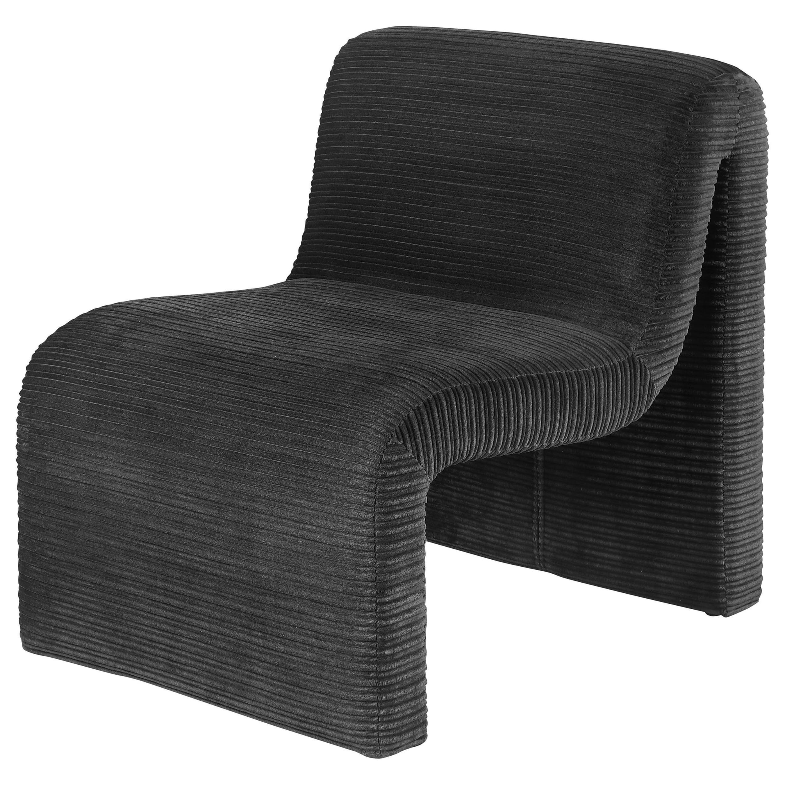 Benjara Adira Accent Chair, Modern Curved Armless Body, Ribbed Black Fabric