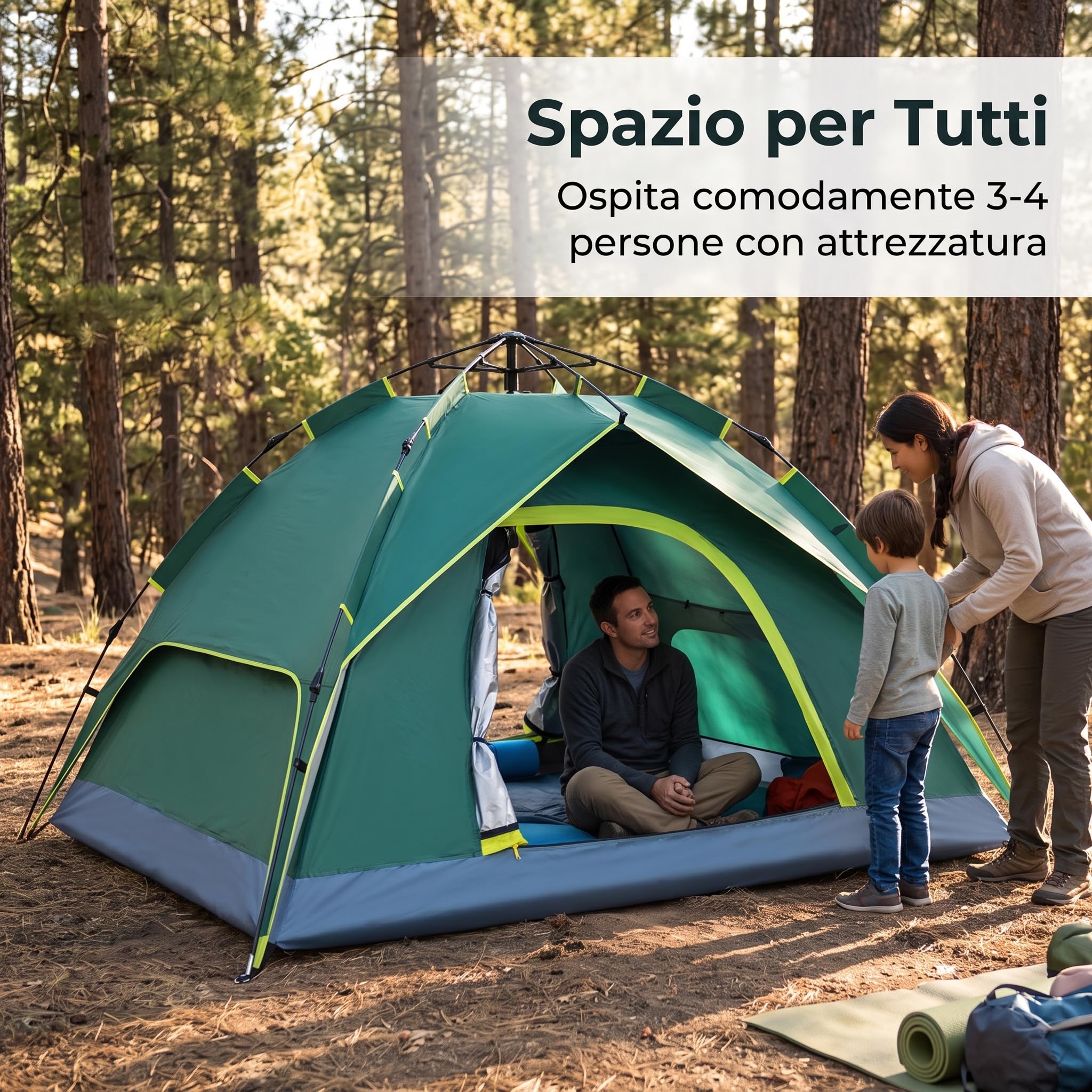 Zelt für 3-4 Personen – Automatisches Camping Zelt, Wasserdichtes Doppelwand-Kuppelzelt