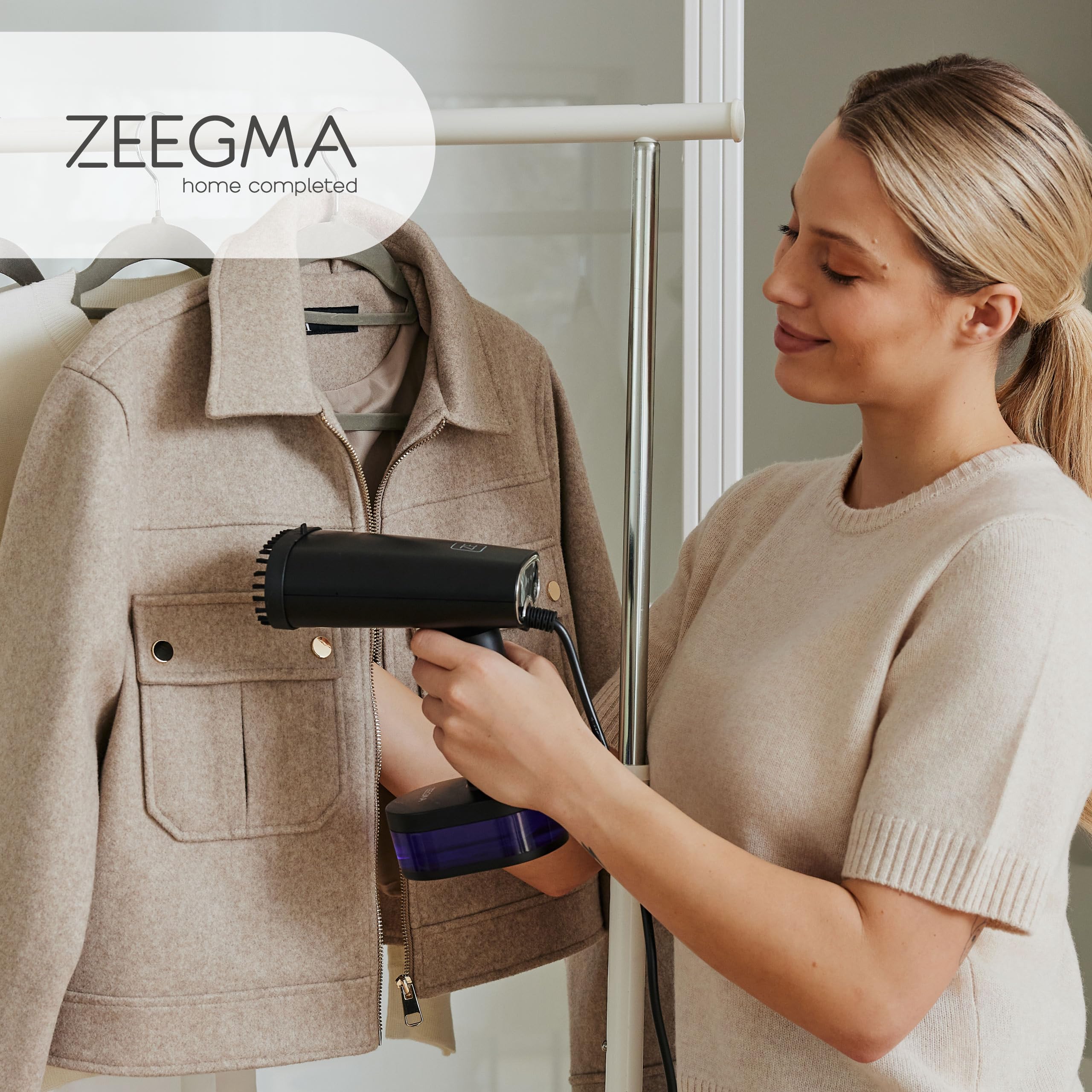 ZEEGMA STEAMEE Plancha Ropa Vertical 2 en 1, Plancha Vertical Vapor de 1640 W, 370 ml Salida de Vapor 25 g/min Calentamiento 30 segundos Planchado Horizontal y Vertical Segura para Textiles