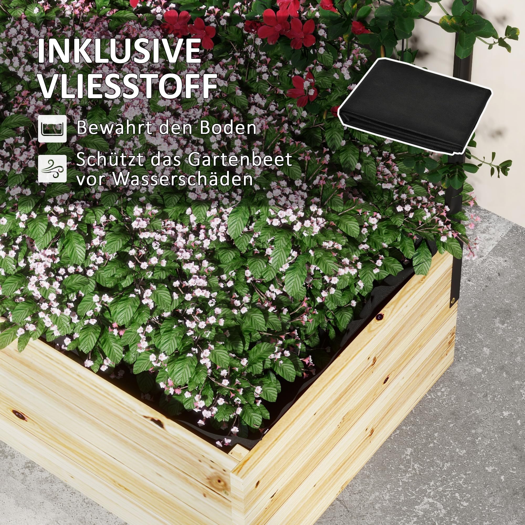 Outsunny Hochbeet mit Rankhilfe Pflanzkasten 80 x 38 x 145 cm Naturholz | Kräuterbeet, Blumenkasten mit Rankgitter, Garten, Balkon