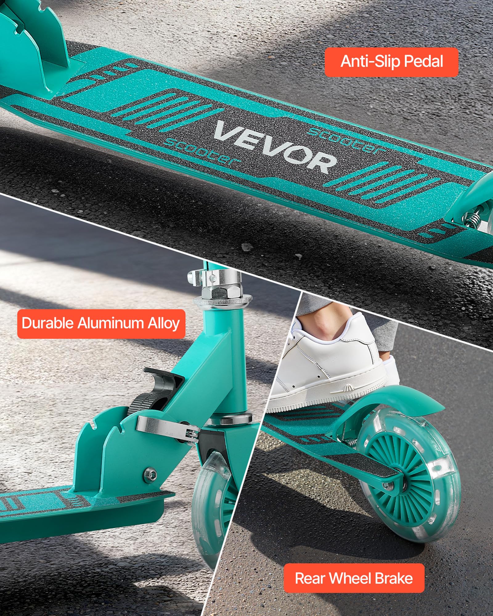 VEVOR Monopattini a Spinta per Bambini, Monopattino Mobilità Urbana a 2 Ruote Luminose, Manubrio Regolabile in Altezza, Pedana Antiscivolo, Telaio Pieghevole e Leggero Fino a ca. 50 kg, Colore Verde