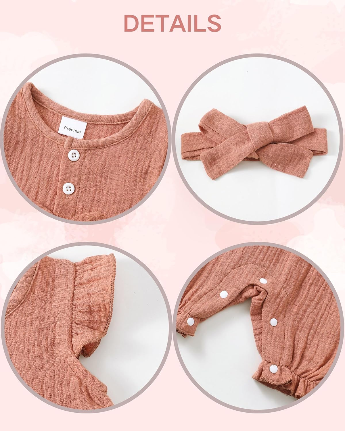 Renotemy Baby Girl Clothes Romper Infant Summer Bodysuit Outfits Cotton Linen Jumpsuits Newborn Essential Preemie Clothes - Image 5