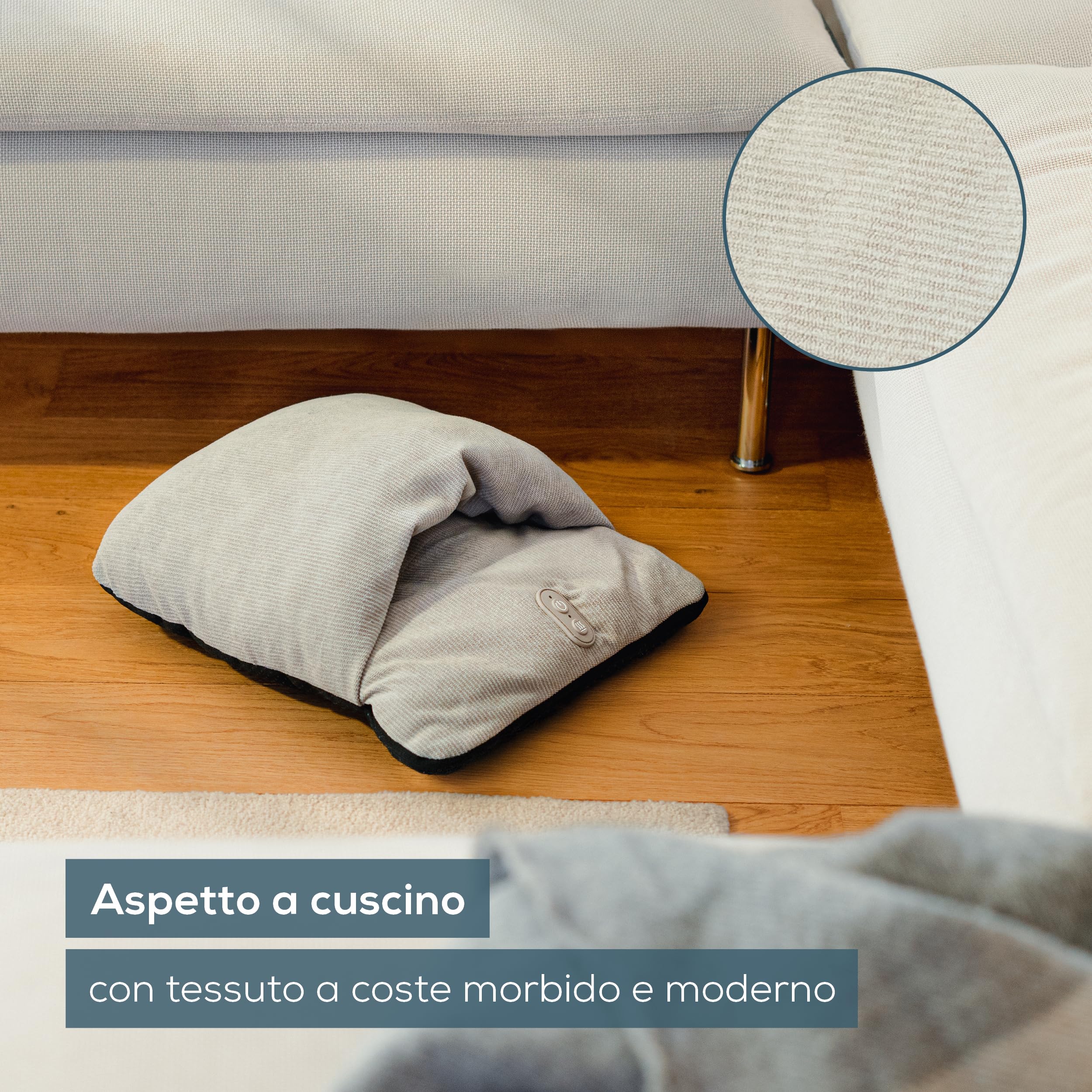 Beurer FM 28 Massaggiatore Piedi 2 in 1 con Calore e Vibrazione, 3 Programmi, Morbido Tessuto a Coste, Scaldapiedi Elettrico Compatto con Cavo USB-C, per Casa e Ufficio, Grigio