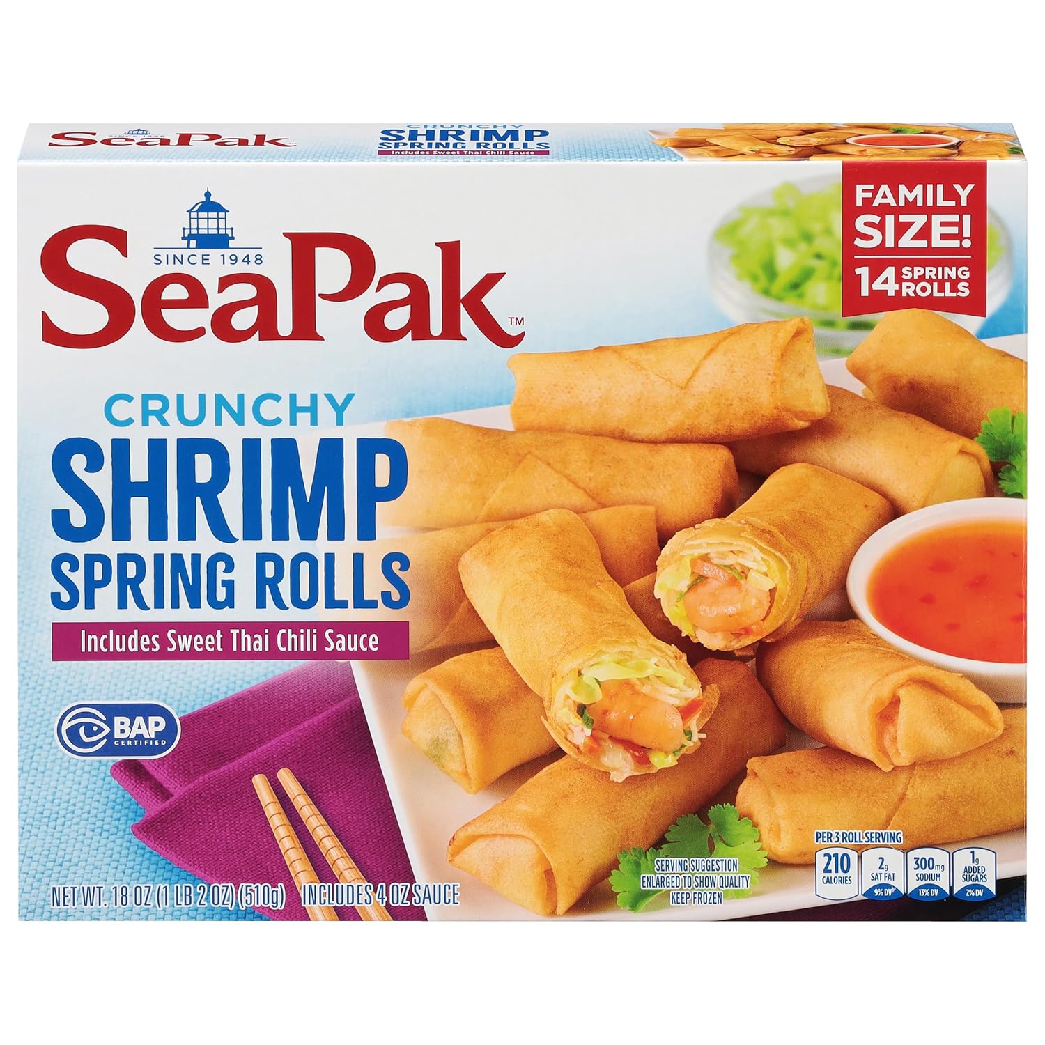 SeaPak Frozen Meals - Shrimp Spring Rolls with Sweet Chili Sauce Easy to Bake Frozen Appetizers for Parties