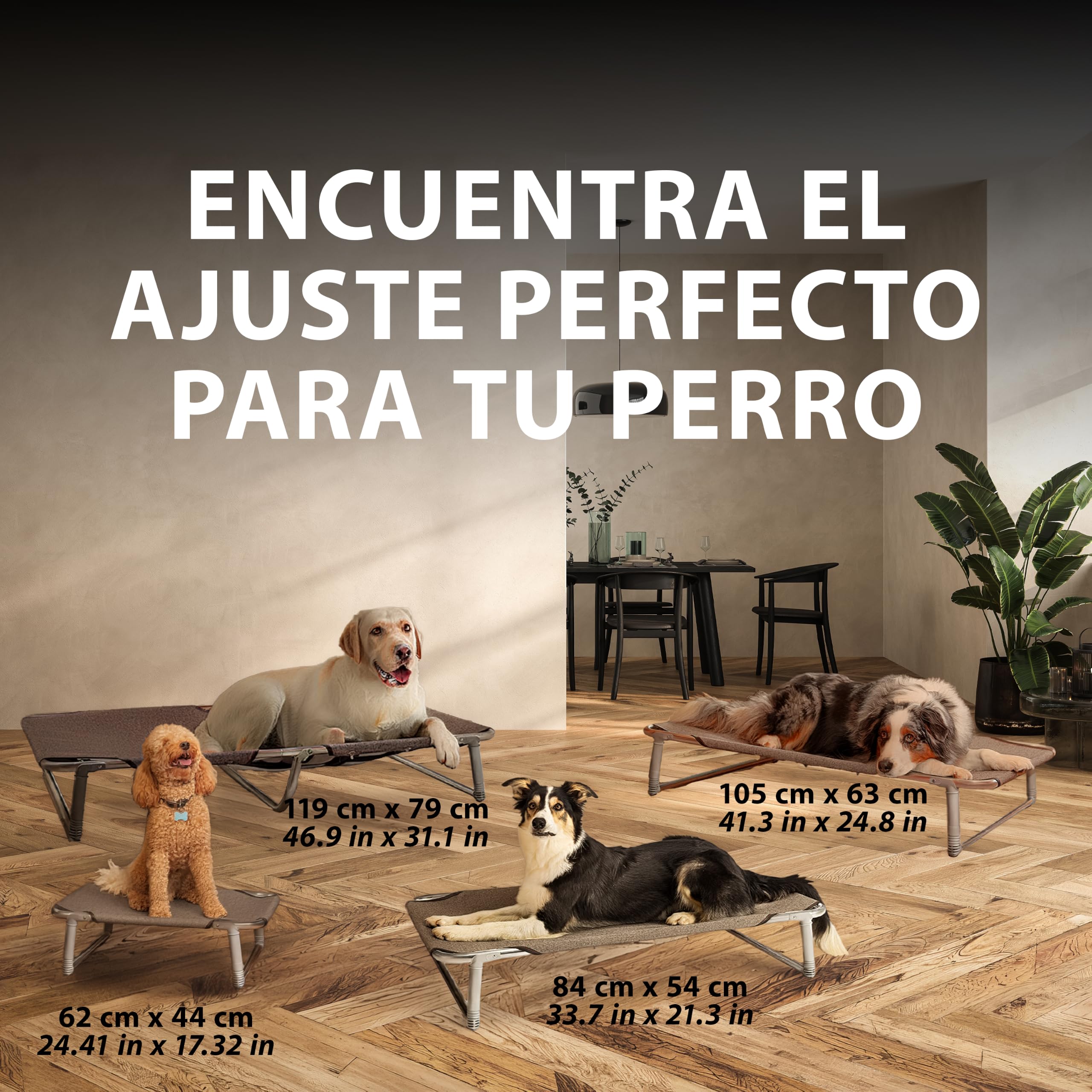 Ferplast Cama elevada Plegable para Perros Dream 80, Cama elevada con una sólida Estructura de Aluminio con elásticos Reforzados, Tela de Tejido, 84 x 54 x h 7 cm Tórtola, Negro (70508989)