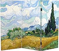 Vista 6 de Red Lantern Pantalla plegable de lona de Van Gogh de doble cara, flores de almendra/campo de trigo, 3 pies de corto - 3 paneles