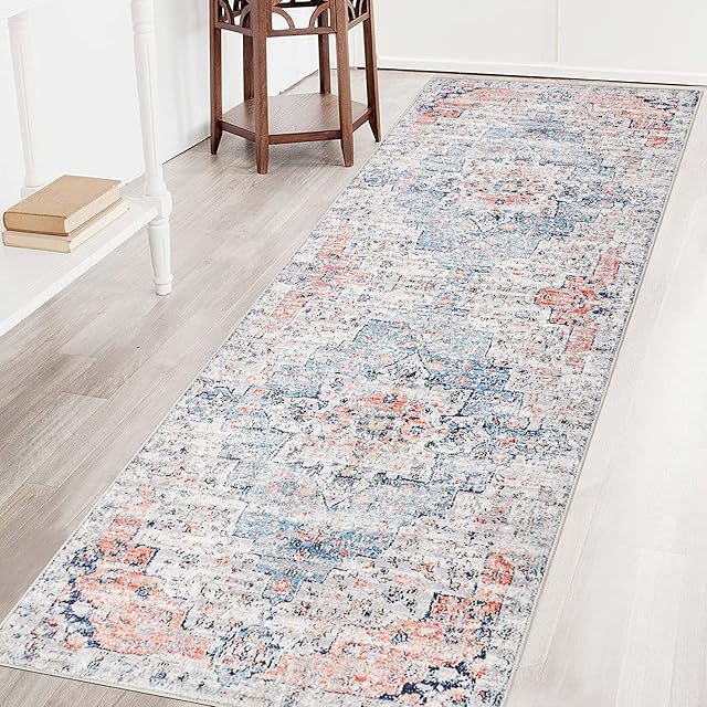Famibay Hallway Carpet Runner Non Slip Kitchen Rug Runner Washable Long Narrow Rugs Rubber Backed Runner Rug Boho Carpet Floor Mat for Entryway Bedroom Living Room Laundry Room(Red,65x180cm)