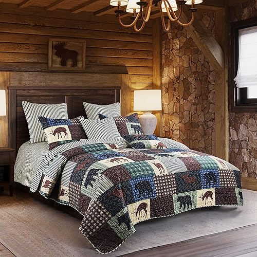 Miniatura 1 de Virah Bella Juego de ropa de cama King Lodge de 3 piezas  Parche de desierto  Juego de edredón reversible de campo rústico con fundas de almohada