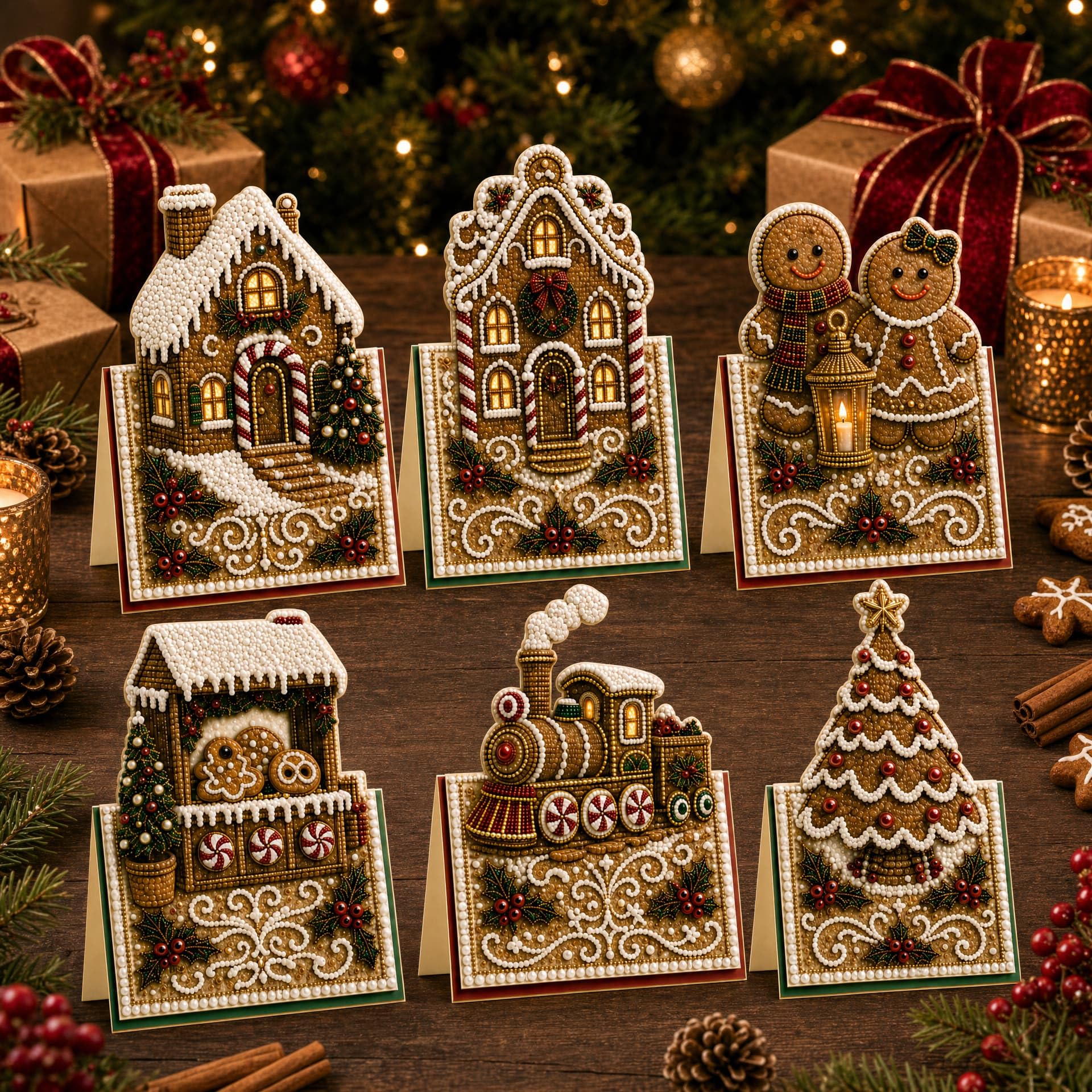 6pcs DIY Christmas Pearl Diamond Art Painting Greeting Cards with Envelopes