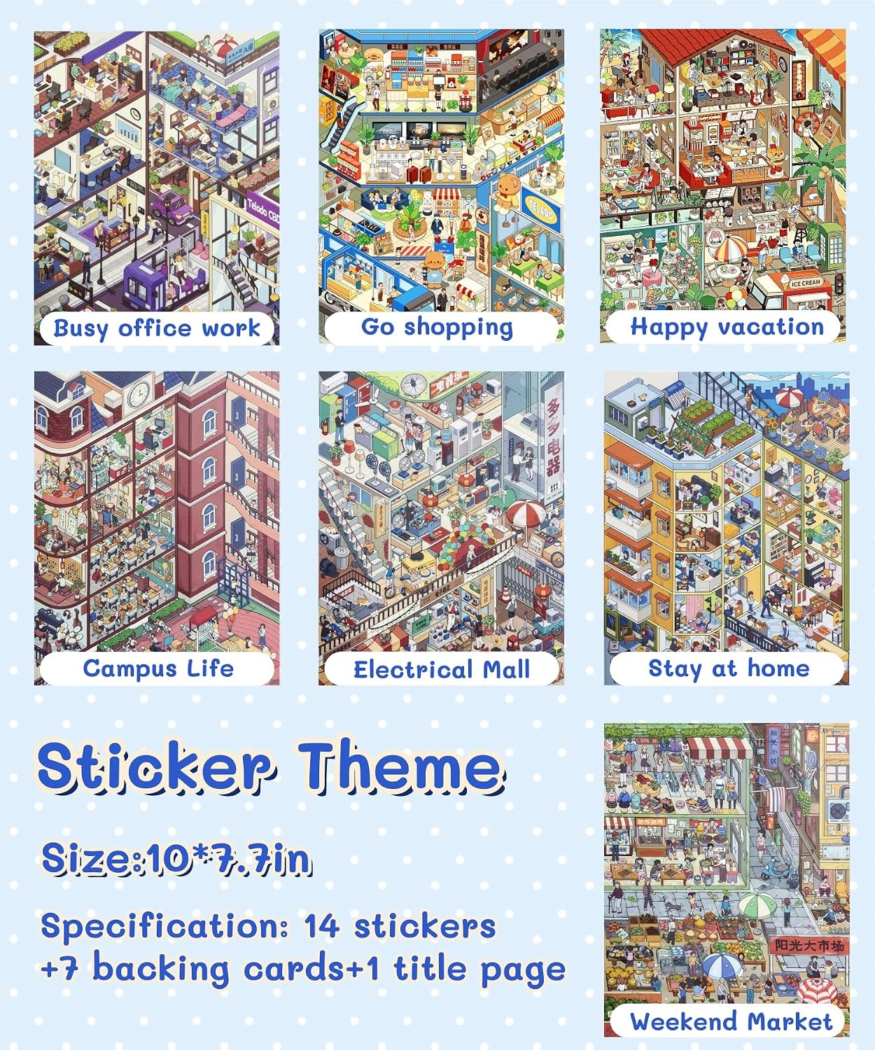7PCS Big Size Stickers Scene Books,DIY 3D Miniature Scene Sticker Therapy Set,Make Your Own Store and House Stickers,Conduce to Relief Stress Pass The Time Activity Gift(style1)