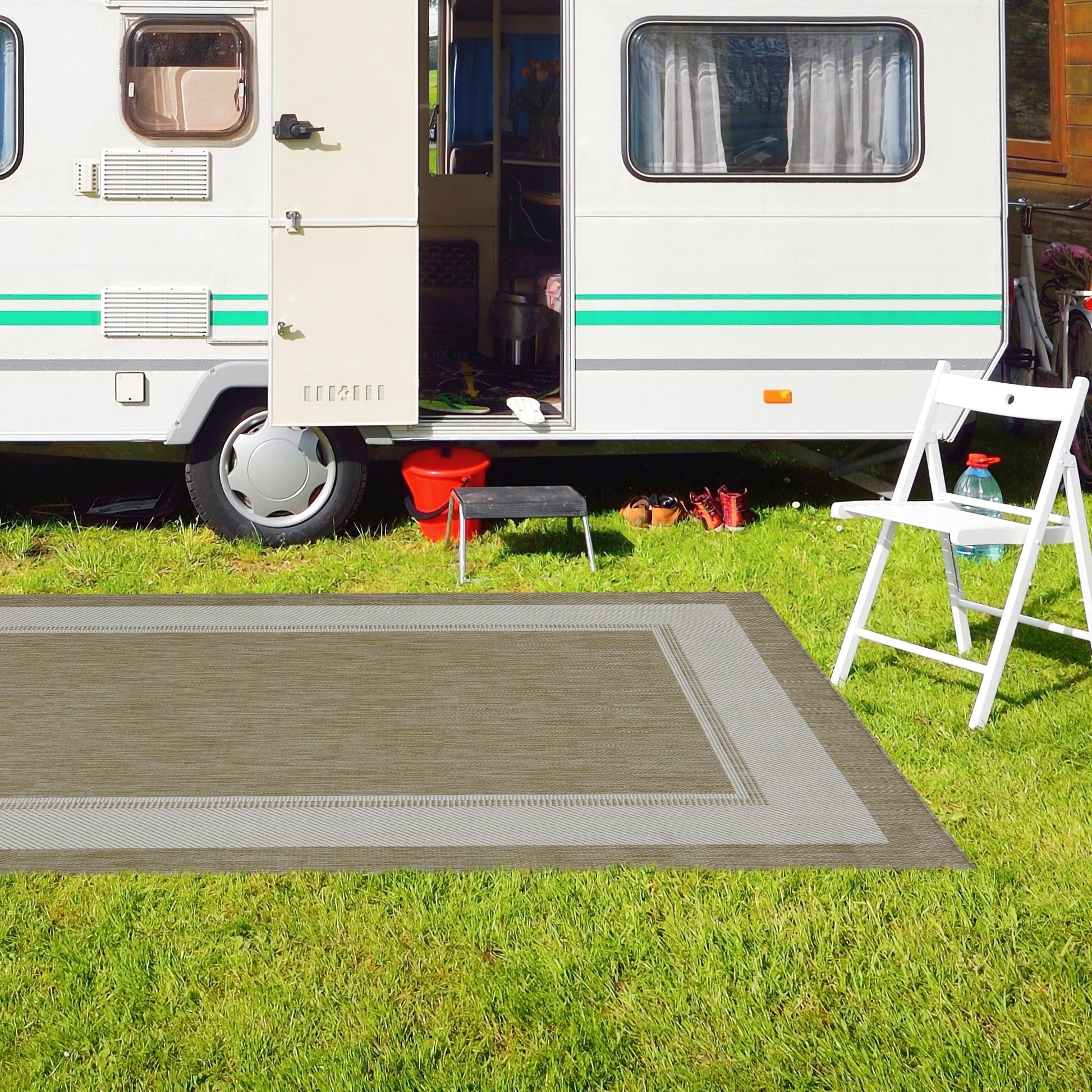 HomeArt Outdoor Rugs | Easy-Cleaning Indoor & Outdoor Area Rugs for Porch, Deck, Balcony, Garden, Picnic, Kitchen, Hallway | UV & Weather-Resistant Large Patio Rug Mats | Anthracite Cream 200 x 290 cm — view 441