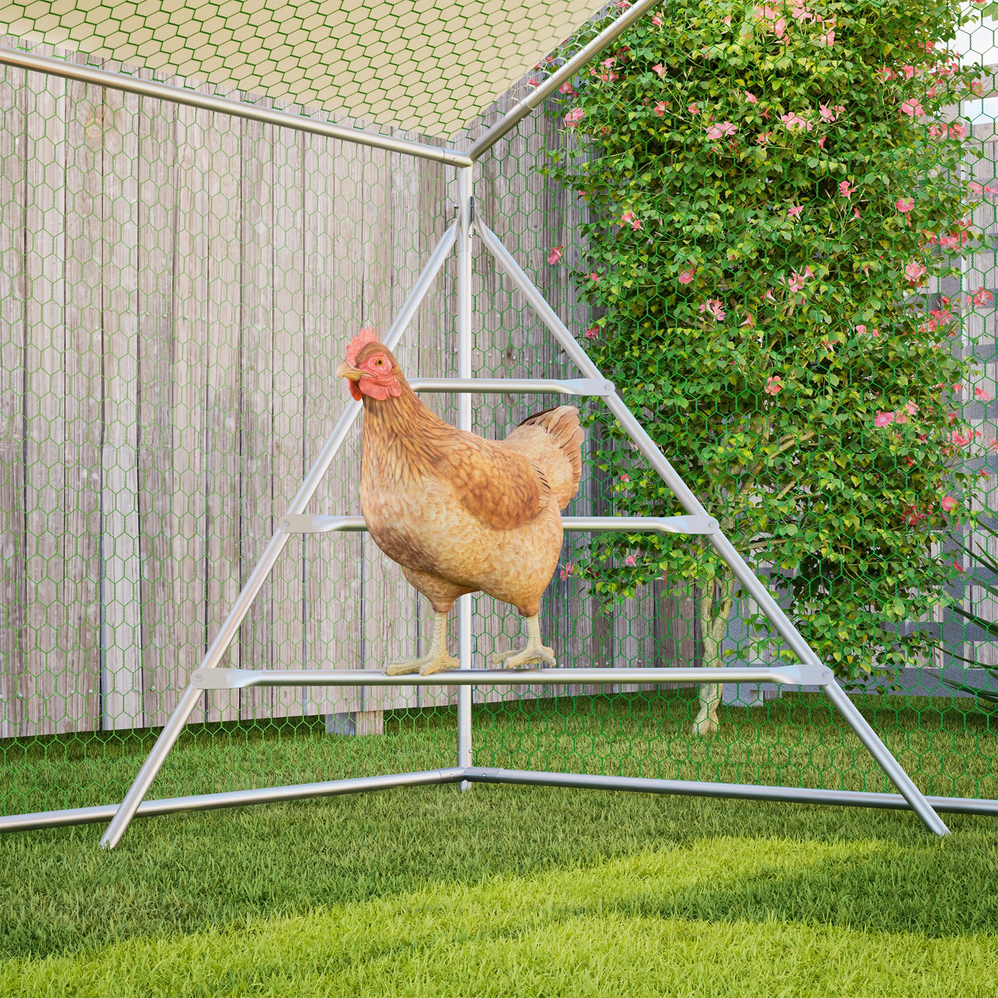 Aviario metálico de 3x4 m con Estructura de Escalada integrada, Techo y Cerradura de Seguridad. Gallinero Resistente a la Intemperie con un Amplio Corral para Animales pequeños y Aves de Corral.