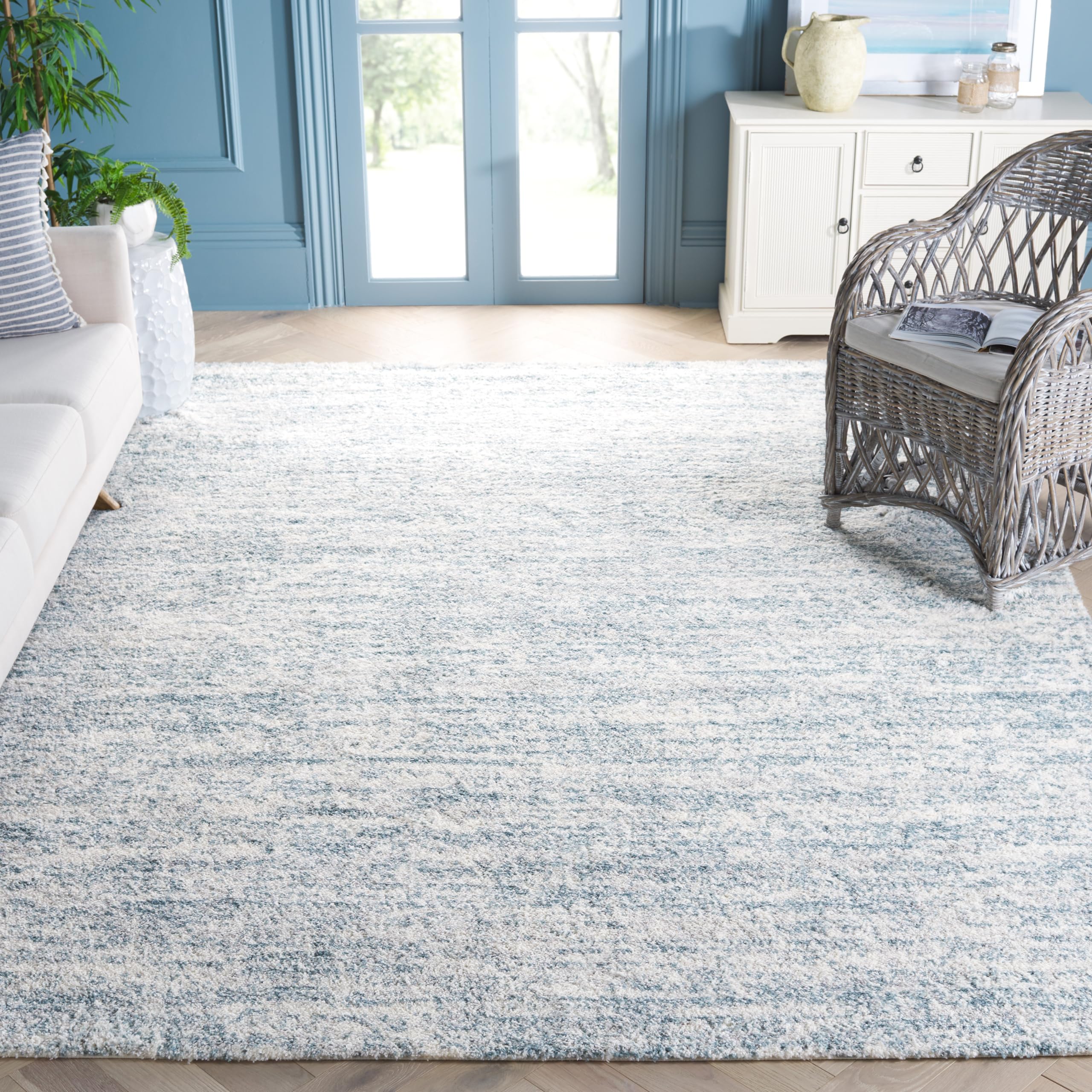 SAFAVIEH Berber Shag Collection Area Rug - 5'5" X 7'7", Beige & Grey, Dots Design
