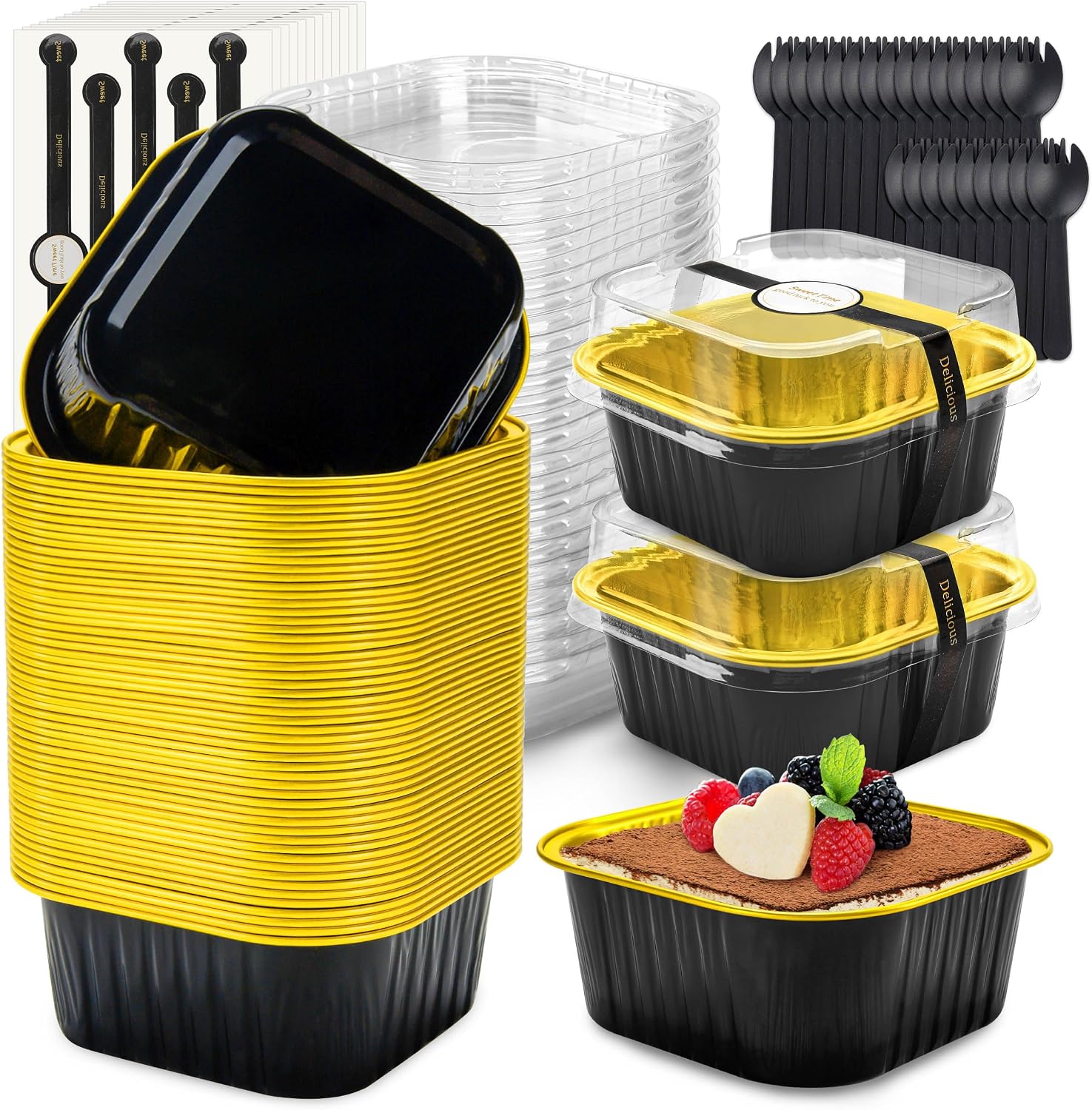 60 Pack Mini Cake Pans with Lids, Mini Aluminum