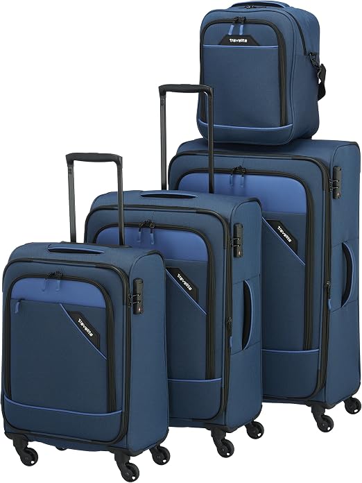 travelite Set di Valigie a 4 Ruote Morbide Dimensioni L/M/S con Serratura  TSA, Conforme alle Dimensioni Standard del Bagaglio a Mano da Cabina Lata,  Serie Derby - Elegante Trolley in Look BI :