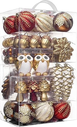 Miniatura 2 de Valery Madelyn Adornos de bola de Navidad rojos y marrones, adornos pequeños inastillables para decoración de Navidad