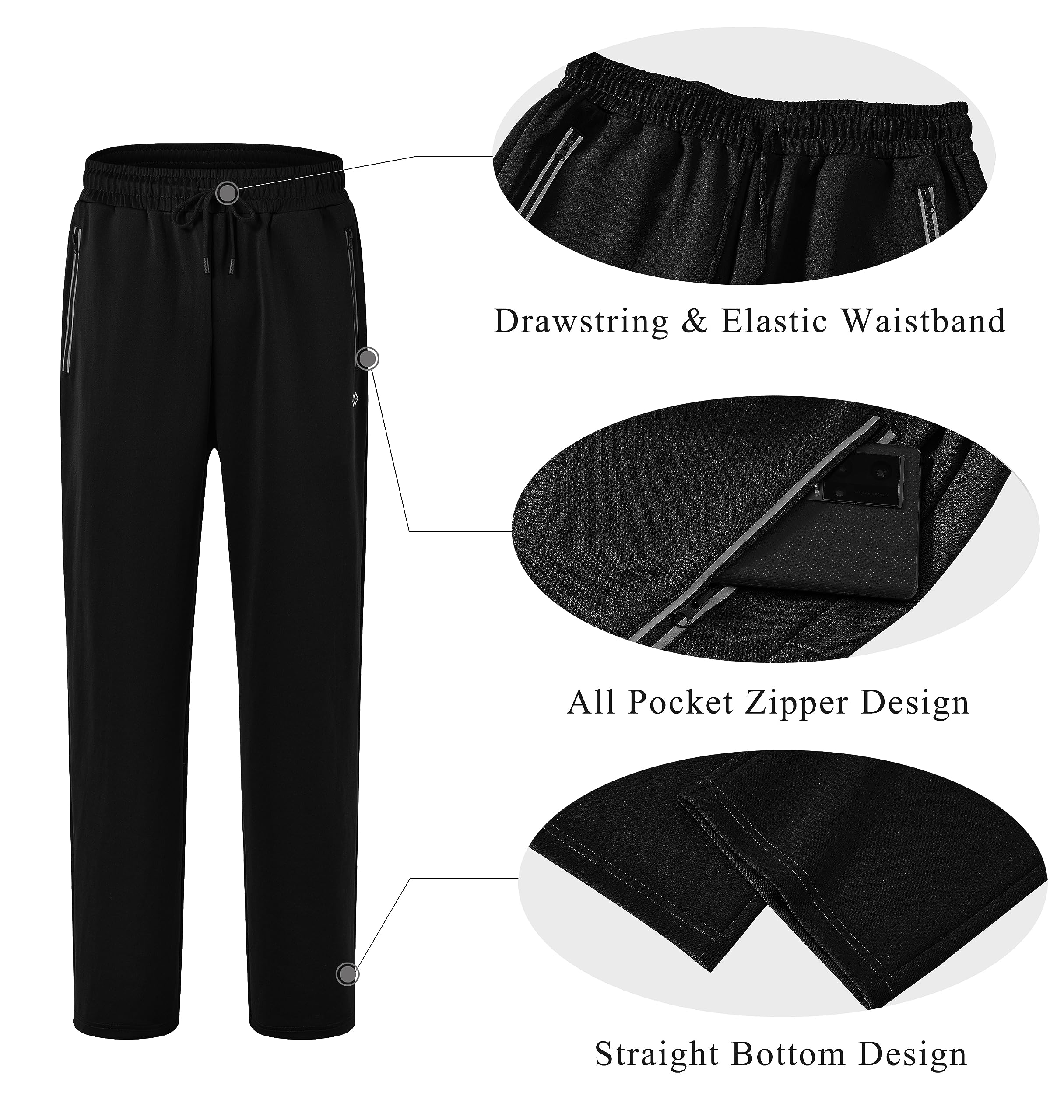 Dres treningowy męski z długim rękawem, jednokolorowy, do joggingu, na czas wolny, do biegania, dresy, spodnie sportowe, z zamkiem błyskawicznym, czarny, L