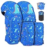 Juego de protectores para niños, 6 en 1, rodilleras, coderas, muñequeras, juego de protectores para monopatín, patinaje, conducción, deportes al aire libre (azul dinosaurio)