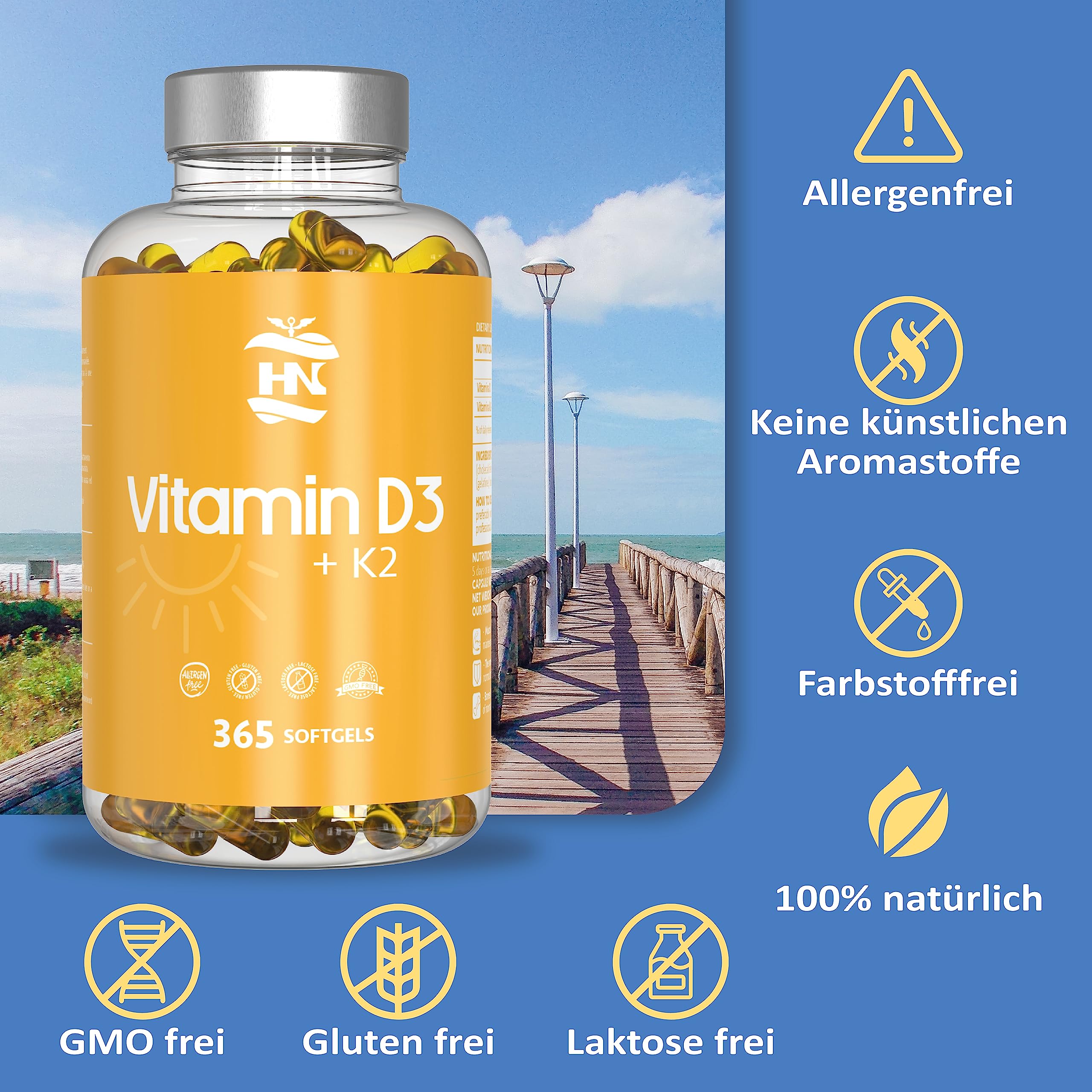 Vitamin D. (5000 IE) 365 Kapseln Vitamin D3 + K2 Hochdosiert Unterstützt Immun Und Knochenfunktion Hohe Konzentration Antioxidantien Antifettiga Weichkapseln Premium