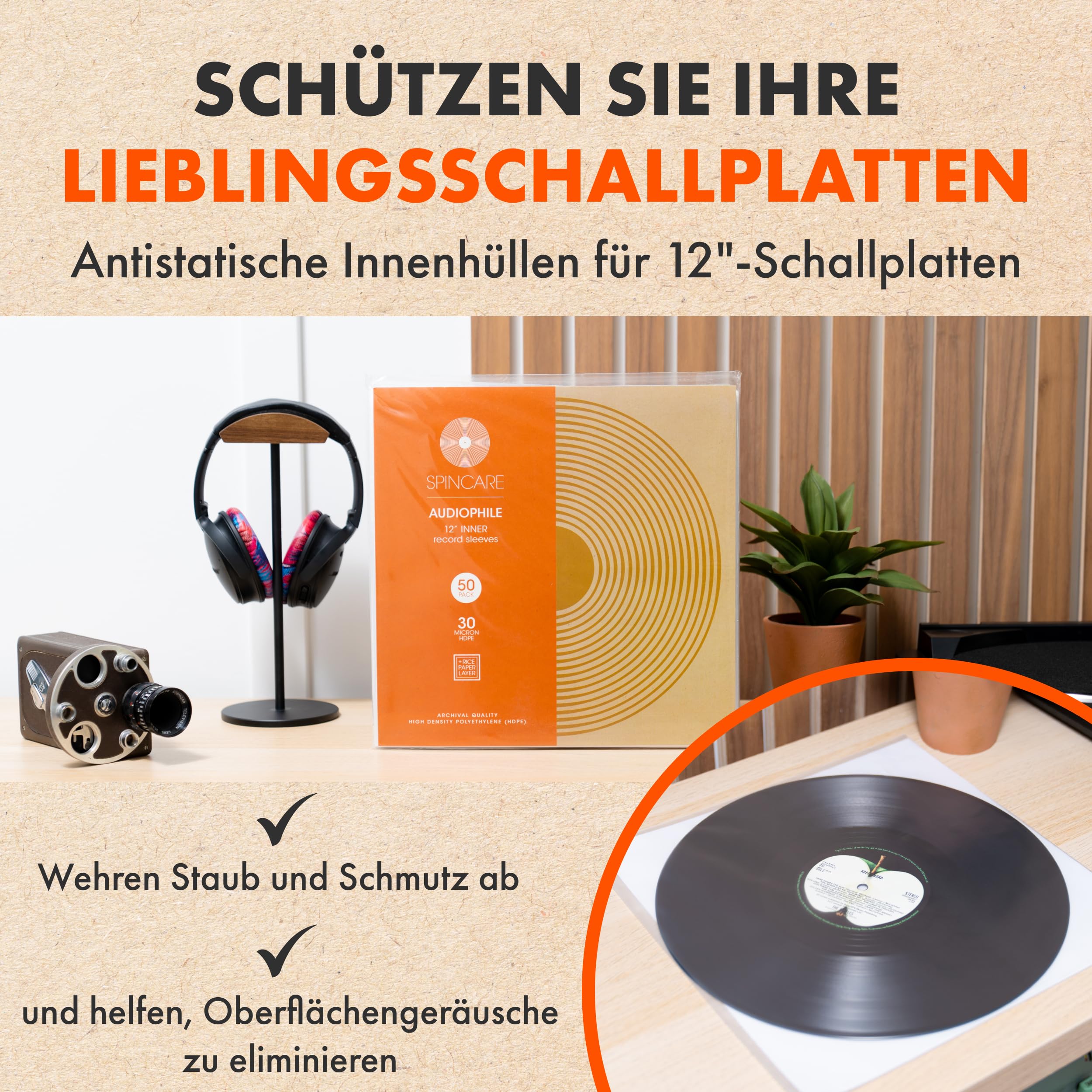 SPINCARE 100x 12 Zoll Audiophile Innenhüllen Für LP Schallplatten | Antistatische Gefüttert Vinyl Schutzhüllen | Mehrlagige Innenhülle Aus Reispapier