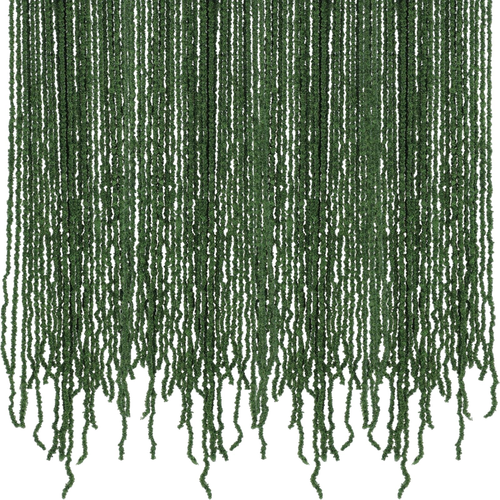 CEWUDA 100 Pcs Hanging Moss Vines Faux Moss Garland for Decorating Artificial Amaranthus Hanging Flowers 63" Fake Mossy Rope for Crafts Wedding Arch Floral Arrangment Wall Hanging Mantle Dark Green