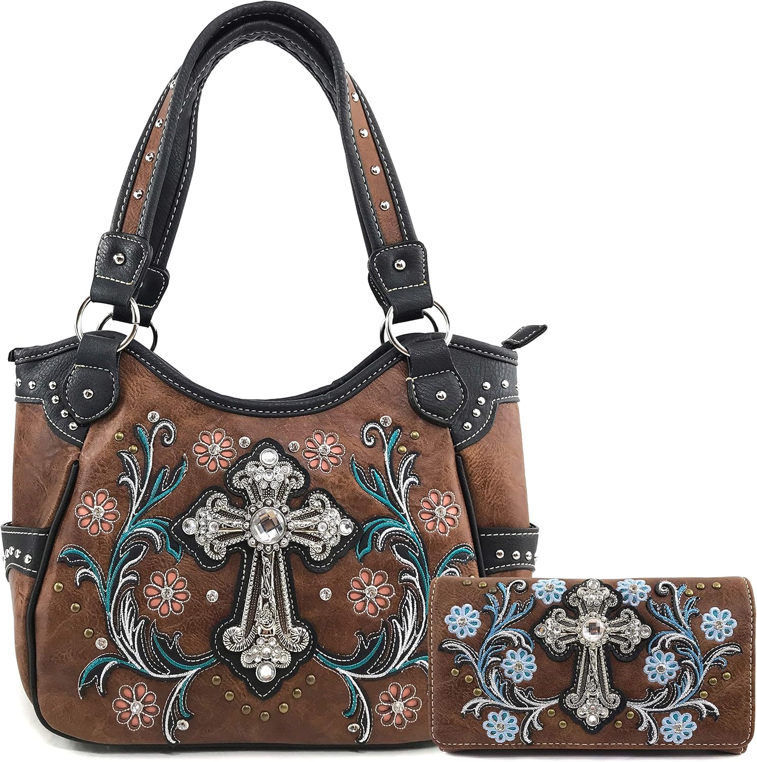 Zelris Western Cross Daisy Flower Women Conceal Carry Tote Handbag Purse Set