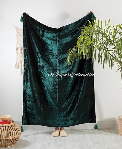 Manta de terciopelo rosa triturado de lujo con borlas terciopelo suave bohemio para sala de estar 472 x 709in UO