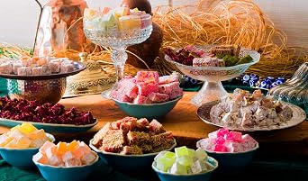 Cerez Pazari Turkish Delight Candy Gift Basket, Luxury Lokum Dessert, Gourmet Christmas Holiday Corporate Food Gifts in Elegant Tin Box, With 5 Unique Flavors, No Nuts, 13.2 oz.