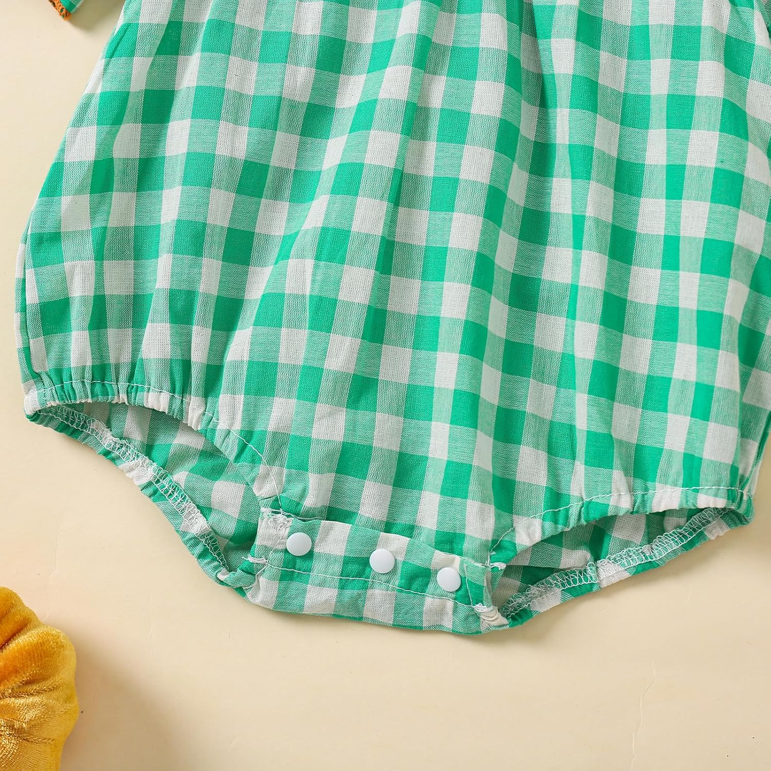 My First Halloween Baby Girl Outfit Newborn Toddler Pumpkin Bubble Romper Pumpkin Patch Outfits Cute Clothes (Pumpkin Plaid Green, 12-18 Months) - Image 6