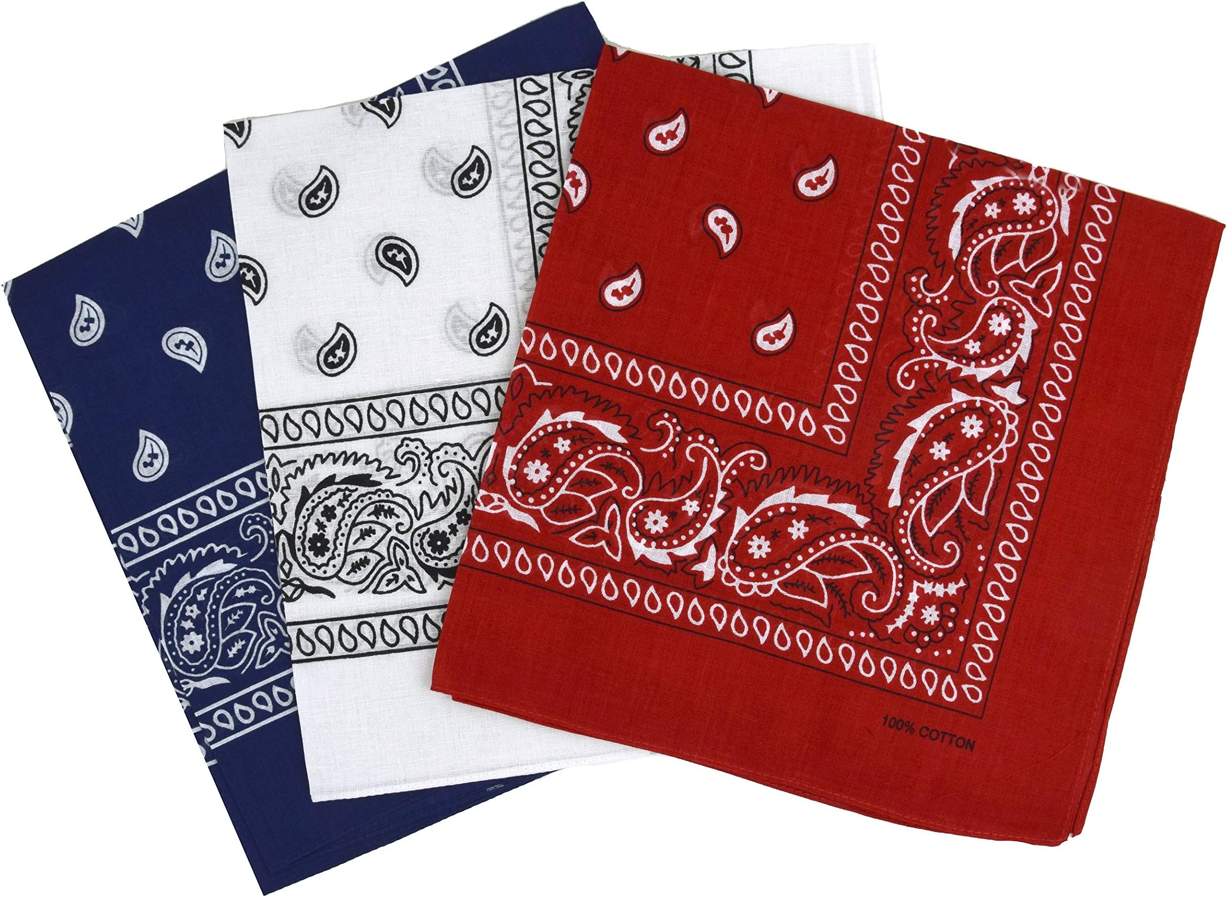 Set of 3 Paisley Bandanas for Men and Women, 57 x 57 cm - Multicolour - One size