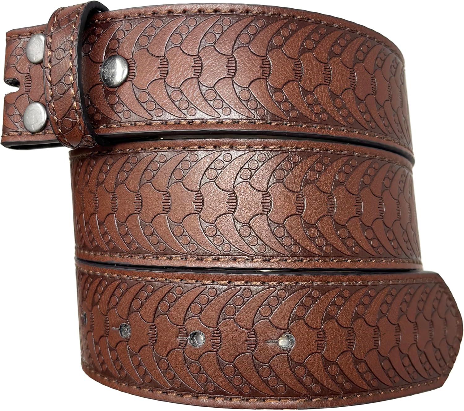 BC Belts Leather Belt Strap with Embossed Western Horn Pattern 1.5" Wide with Snaps