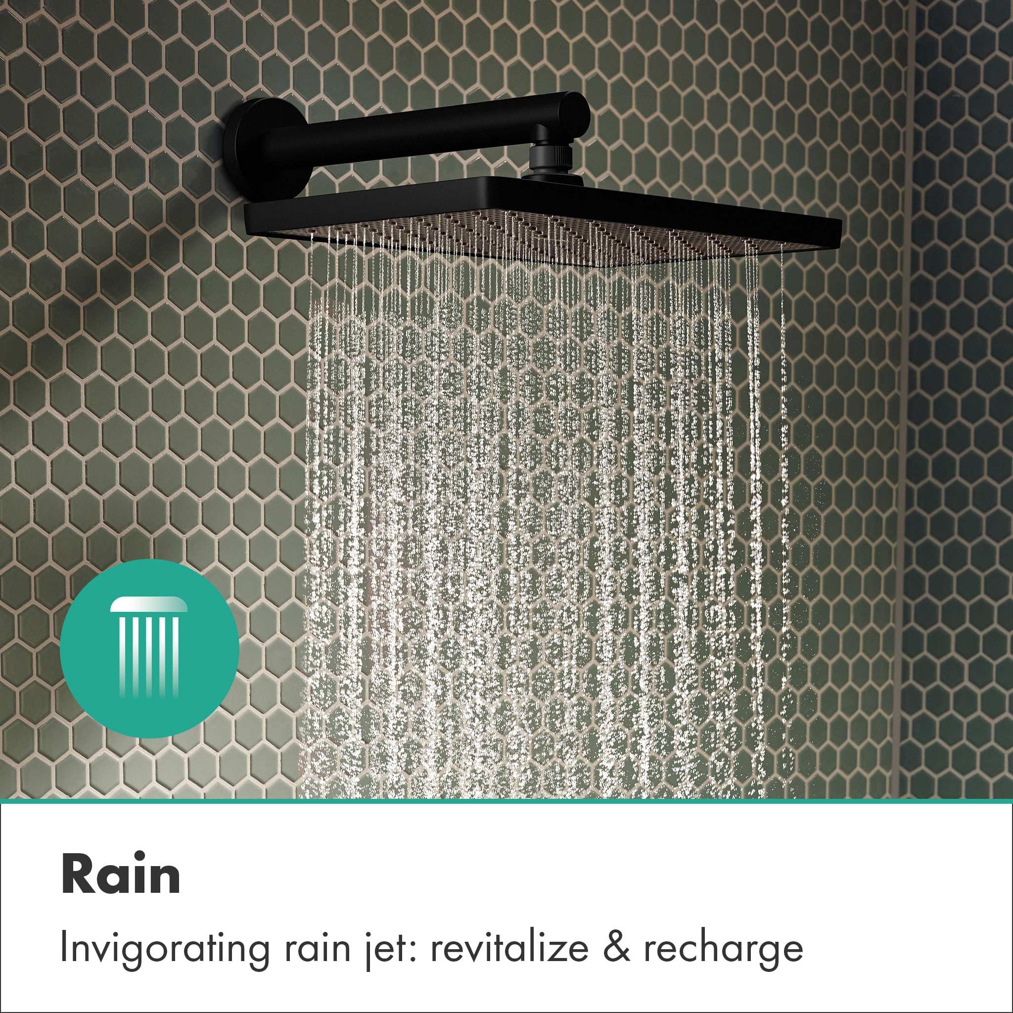 hansgrohe Activera Q - Soffione doccia a risparmio idrico (EcoSmart), Doccia a pioggia quadrato (290 x 180 mm) con 1 getto per montaggio a parete/soffitto, nero opaco, 28738670