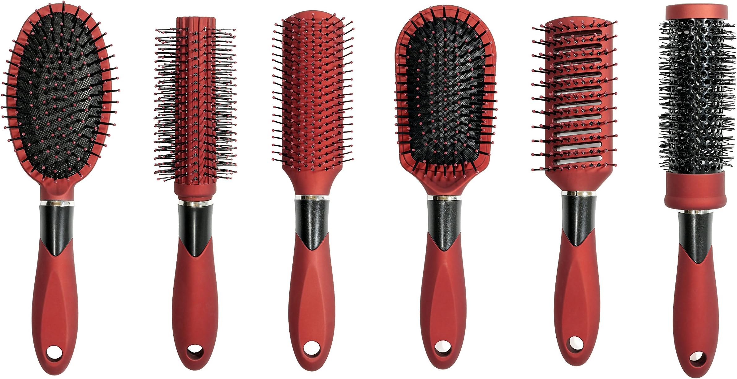 Linda Hair Brush Set, (Pack of 6) - Red