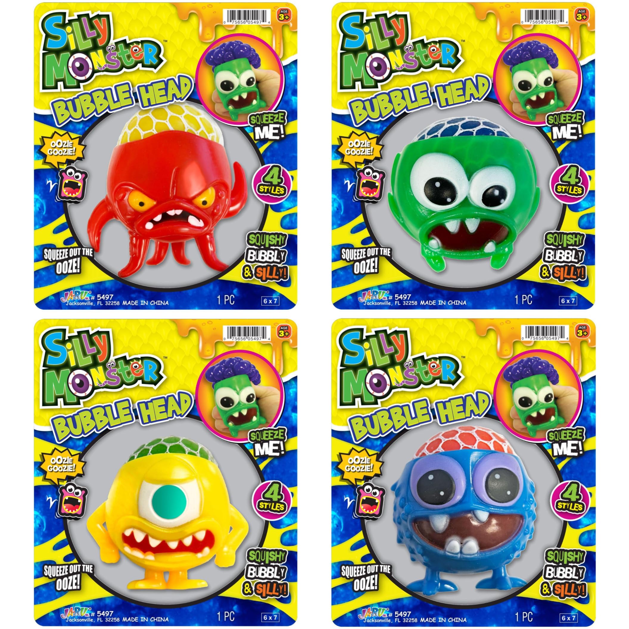 JA-RU Squishy Monster Bubble Head Mesh Stress Balls for Kids (4 Pack) –  Squishy Ball with Net Sensory Stress Relief Toy Party Favors, Goodie Bag