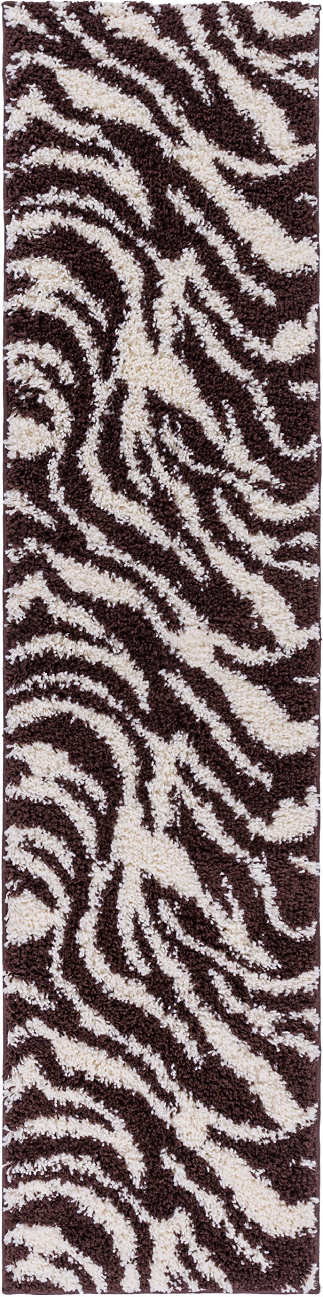 Modern Animal Print 2x7 (2'' x 7'3'' Runner) Area Rug Shag Zebra Brown Ivory Plush Easy Care Thick Soft Plush Living Room