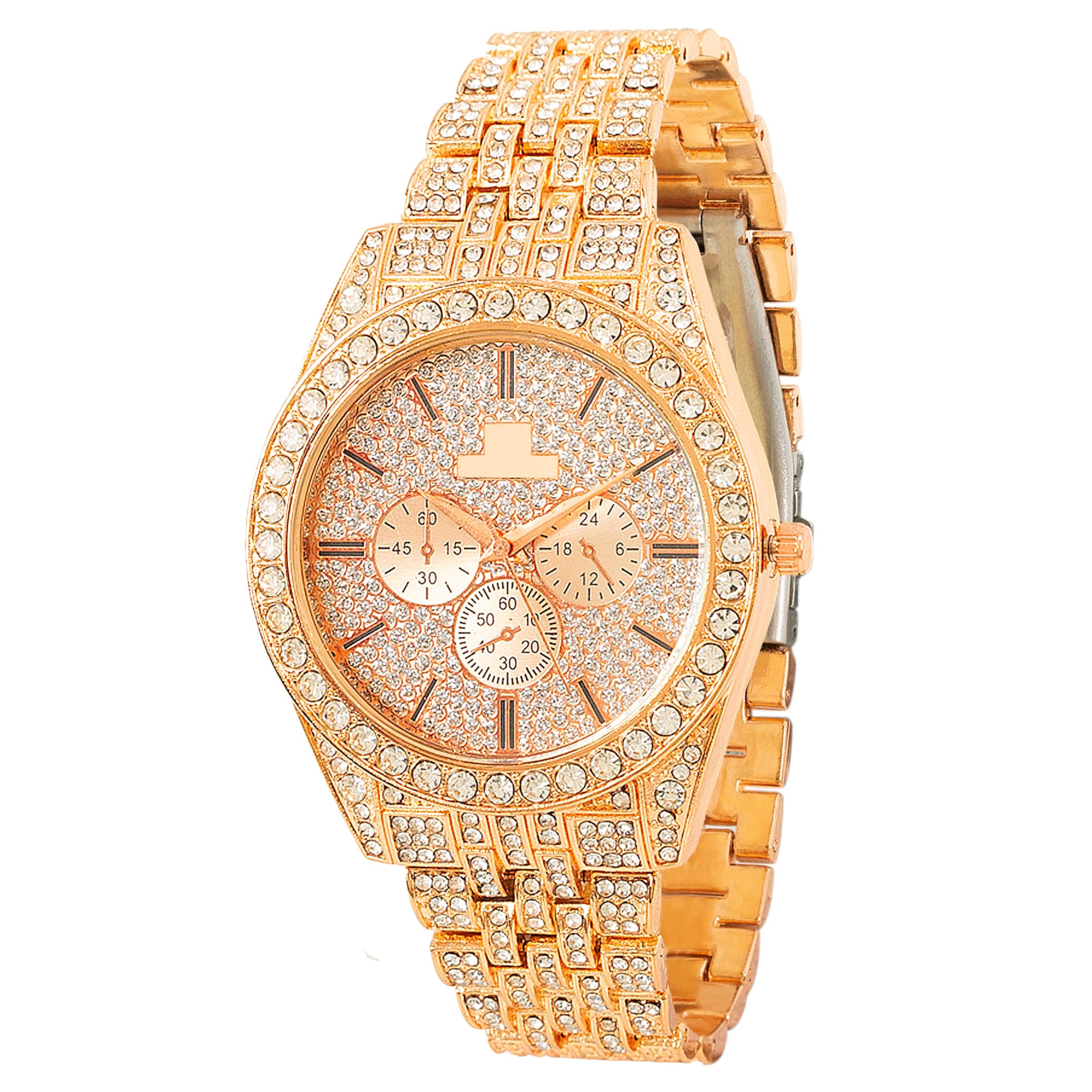 Stylish Men's Rose Gold Watch with Diamond Accents |Elegant Design with Crystal and Metal Strap| Watch for Mens and Boys, Analog Modern Cassual & Formal Boys Watches-image-7