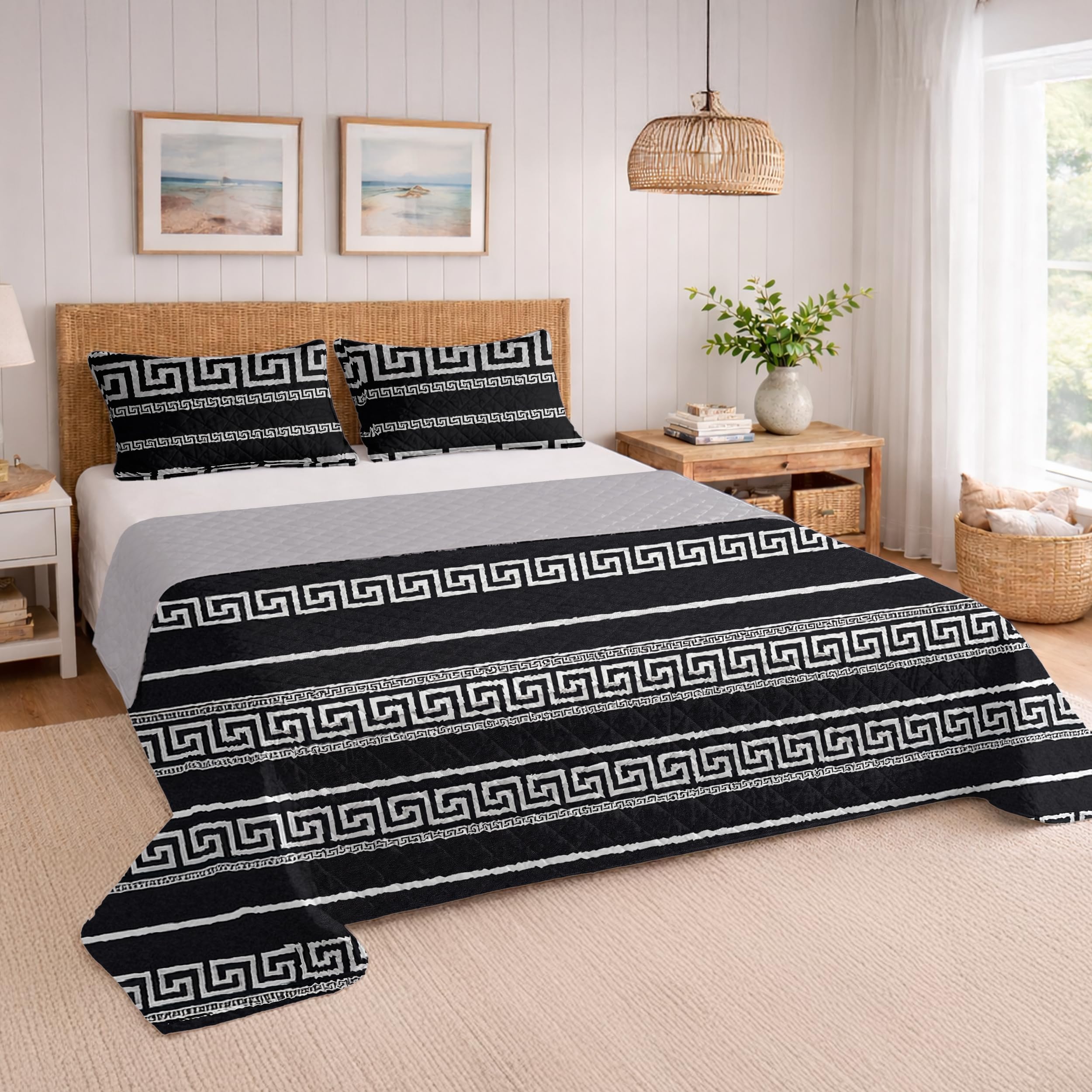 BESCH Colcha Boutis para Primavera y Verano con Diseño Estampado + 2 Funda Cojin 50x70 cm - Cubrecama Ligera Fina Entretiempo Extra Suave y Transpirable (Cama 150, 250x260cm)
