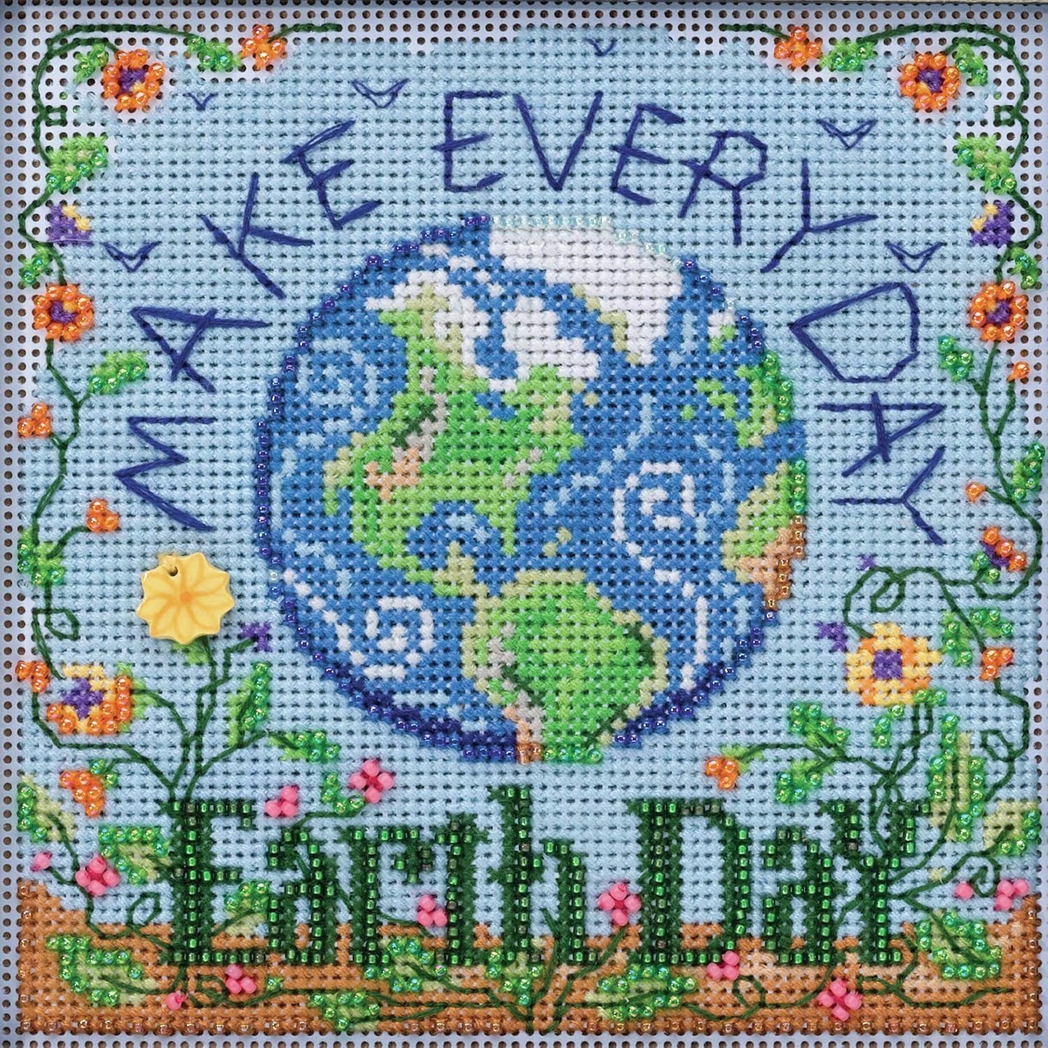 Earth Day Beaded Counted Cross Stitch Kit Mill Hill 2020 Buttons & Beads Spring MH142015