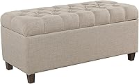 HomePop Ainsley Tufted Storage Ottoman Bench with Hinged Lid - Tan, Living Room Bedroom Footrest & Blanket Storage