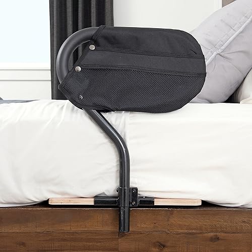 Stander BedCane, Adult Bed Rail and Support Handle, Height Adjustable Elderly Stand Assist with Organizer Pouch