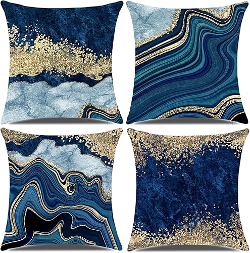 Miniatura 9 de Juego de 4 fundas de almohada decorativas de 18 x 18 pulgadas, con textura de mármol gris, fundas de almohada cuadradas para decoración de sala de